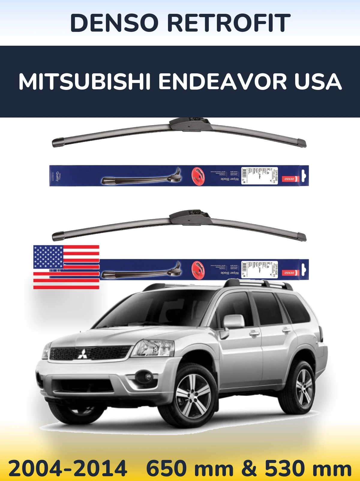 Komplet przednich wycieraczek Denso Retrofit 650 & 530 mm do Mitsubishi Endeavor USA 2004-2014