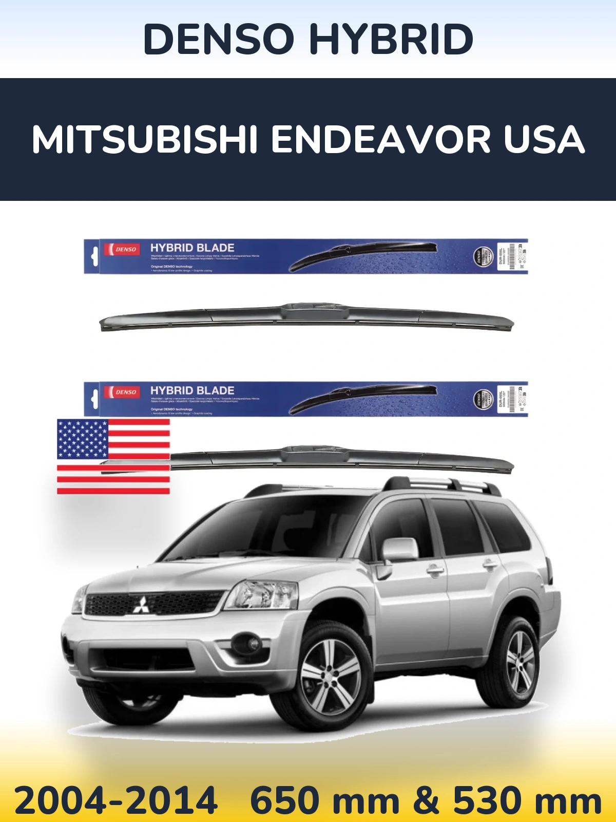 Front wiper blade set Denso Hybrid 650 & 530 mm for Mitsubishi Endeavor USA 2004-2014
