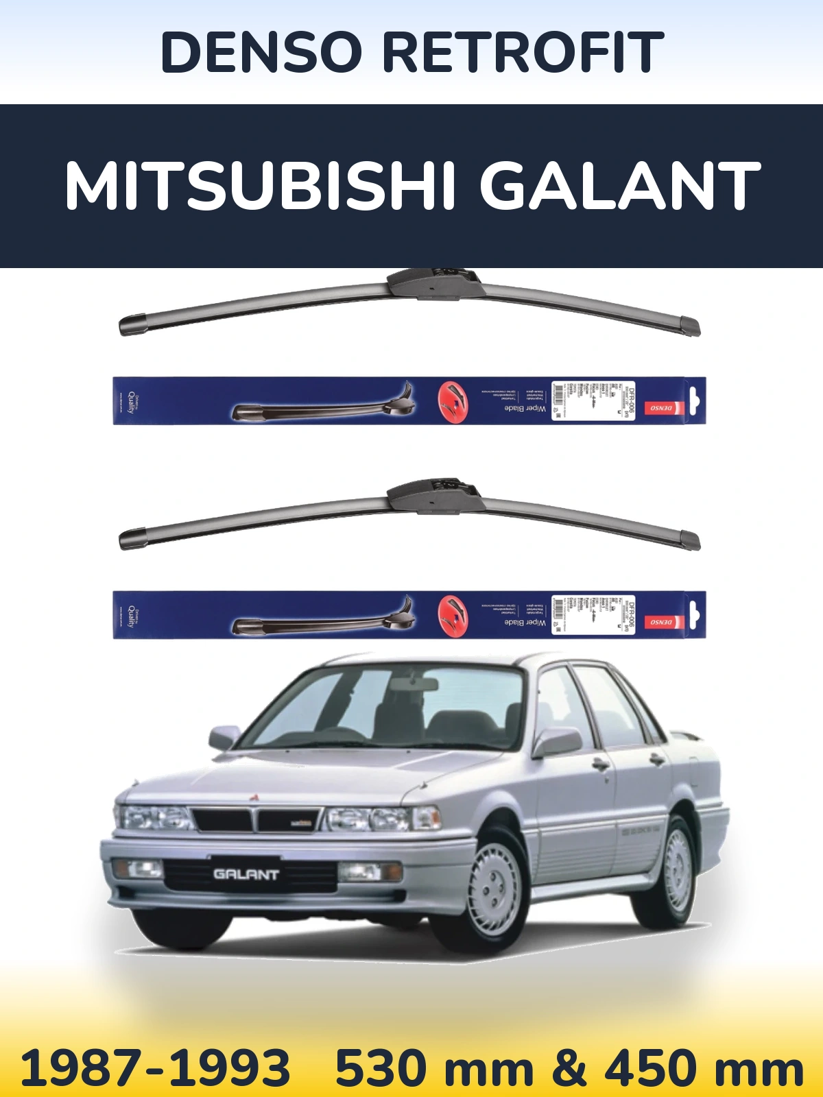 Front wiper blade set Denso Retrofit 530 & 450 mm for Mitsubishi Galant 1987-1993