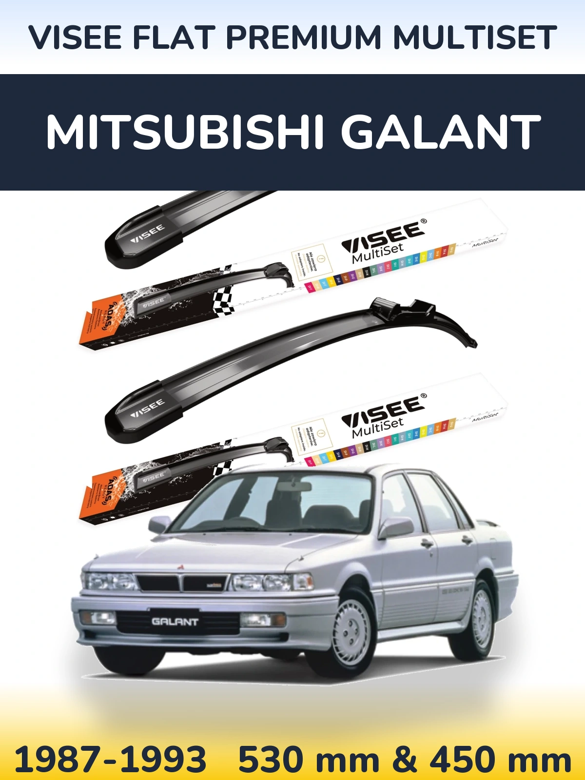 Front wiper blade set VISEE FLAT PREMIUM MultiSet 530 & 450 mm for Mitsubishi Galant 1987-1993