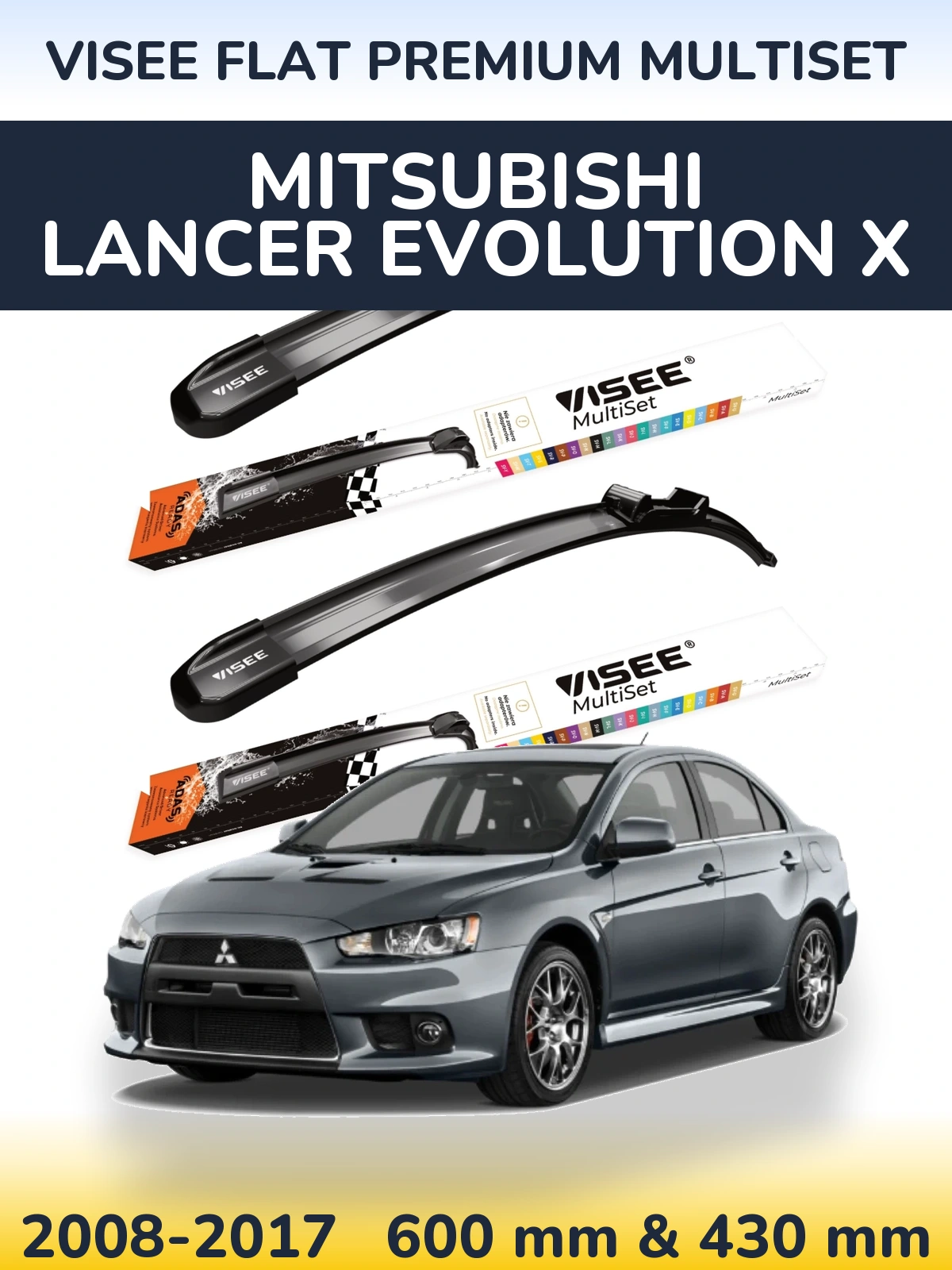 Komplet przednich wycieraczek VISEE FLAT PREMIUM MultiSet 600 & 430 mm do Mitsubishi Lancer Evolution X 2008-2017