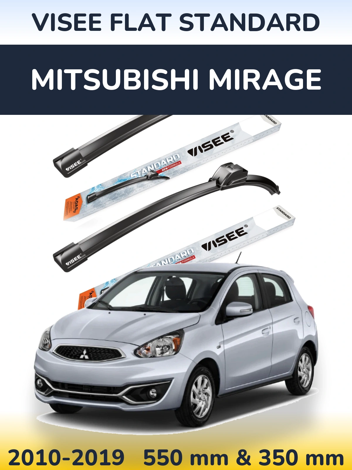 Komplet przednich wycieraczek VISEE FLAT STANDARD 550 & 350 mm do Mitsubishi Mirage 2010-2019