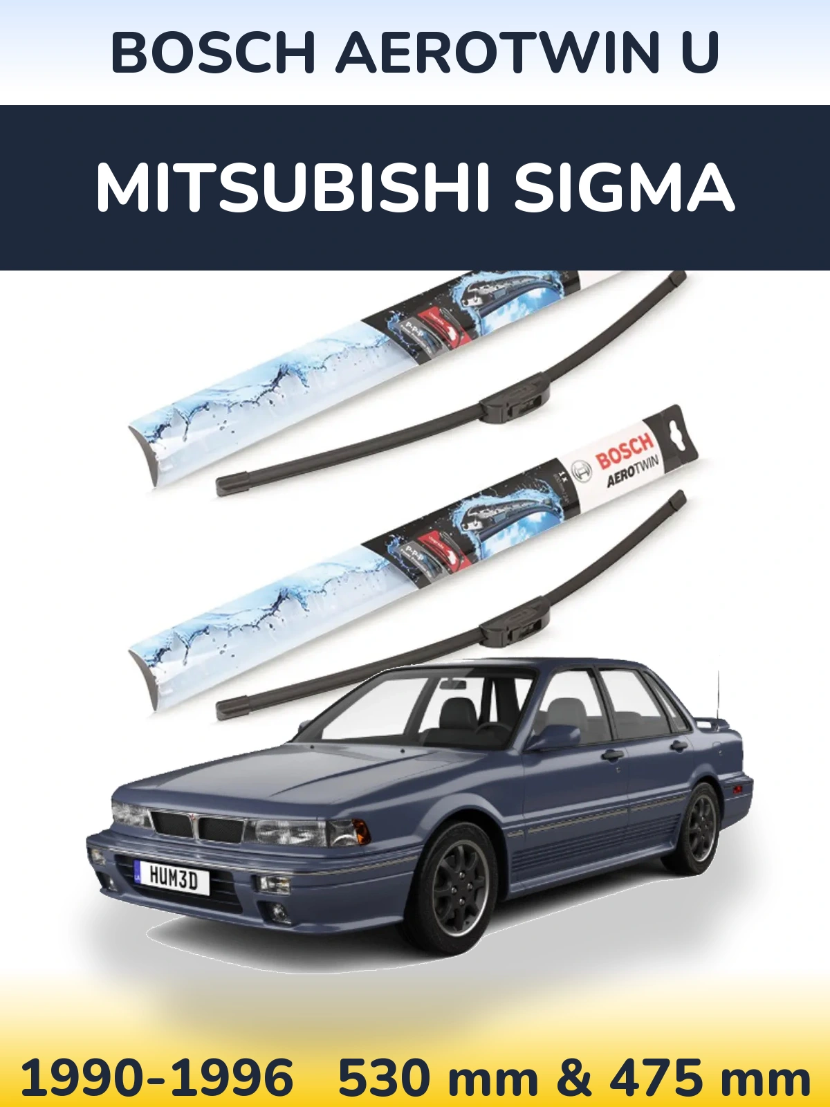 Front wiper blade set BOSCH AeroTwin U 530 & 475 mm for Mitsubishi Sigma 1990-1996