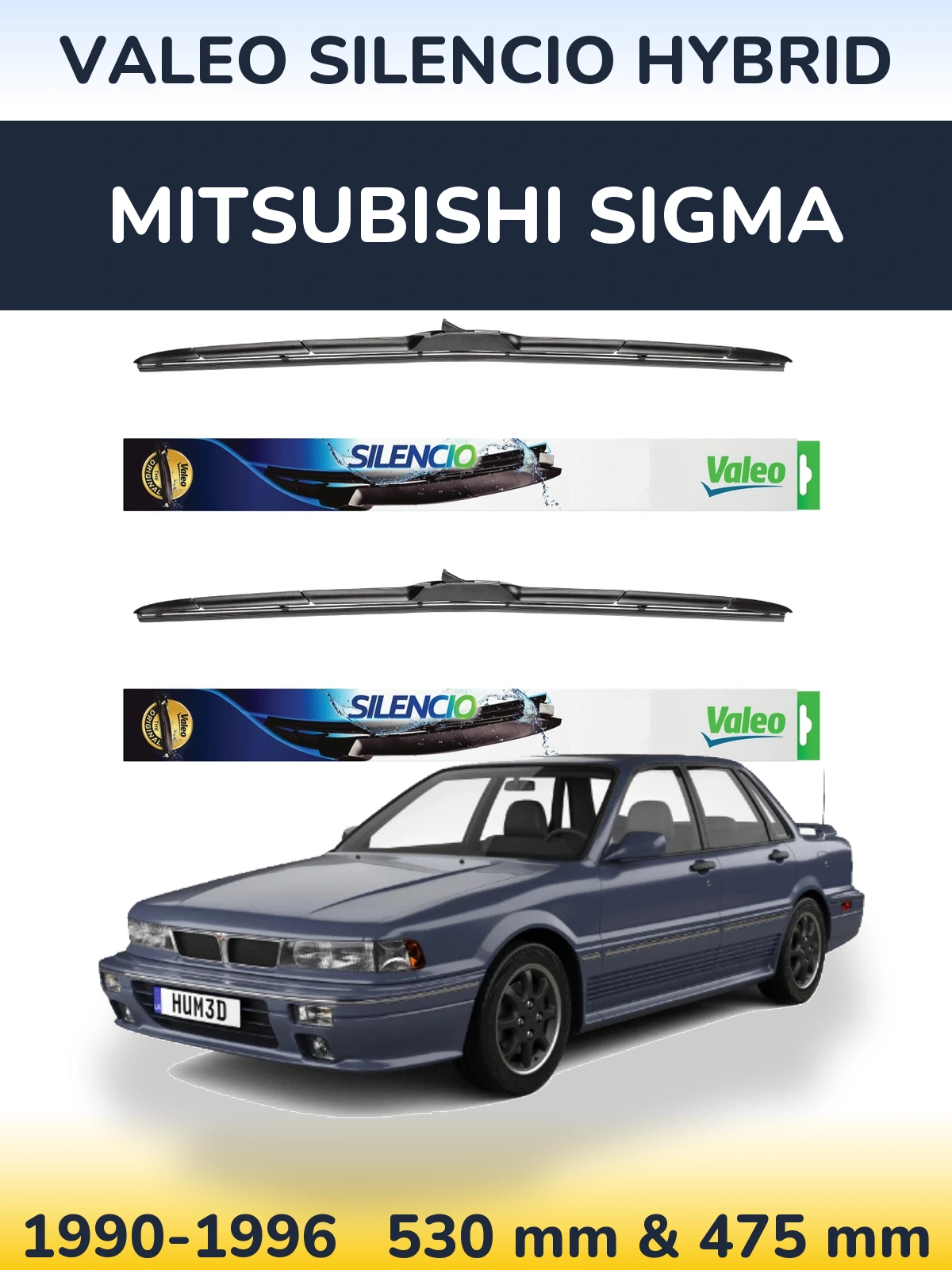 Front wiper blade set Valeo Silencio Hybrid 530 & 475 mm for Mitsubishi Sigma 1990-1996