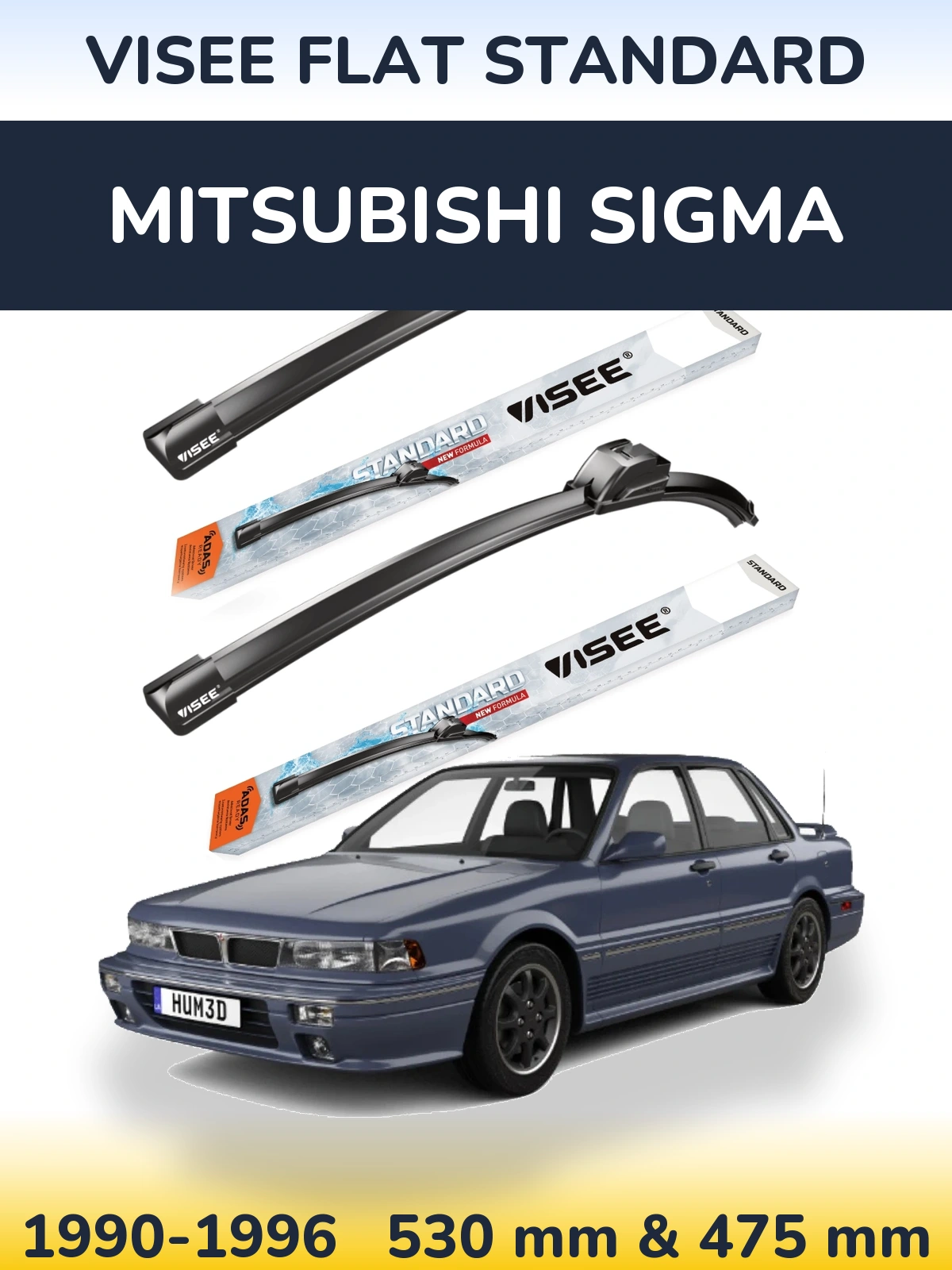 Komplet przednich wycieraczek VISEE FLAT STANDARD 530 & 475 mm do Mitsubishi Sigma 1990-1996