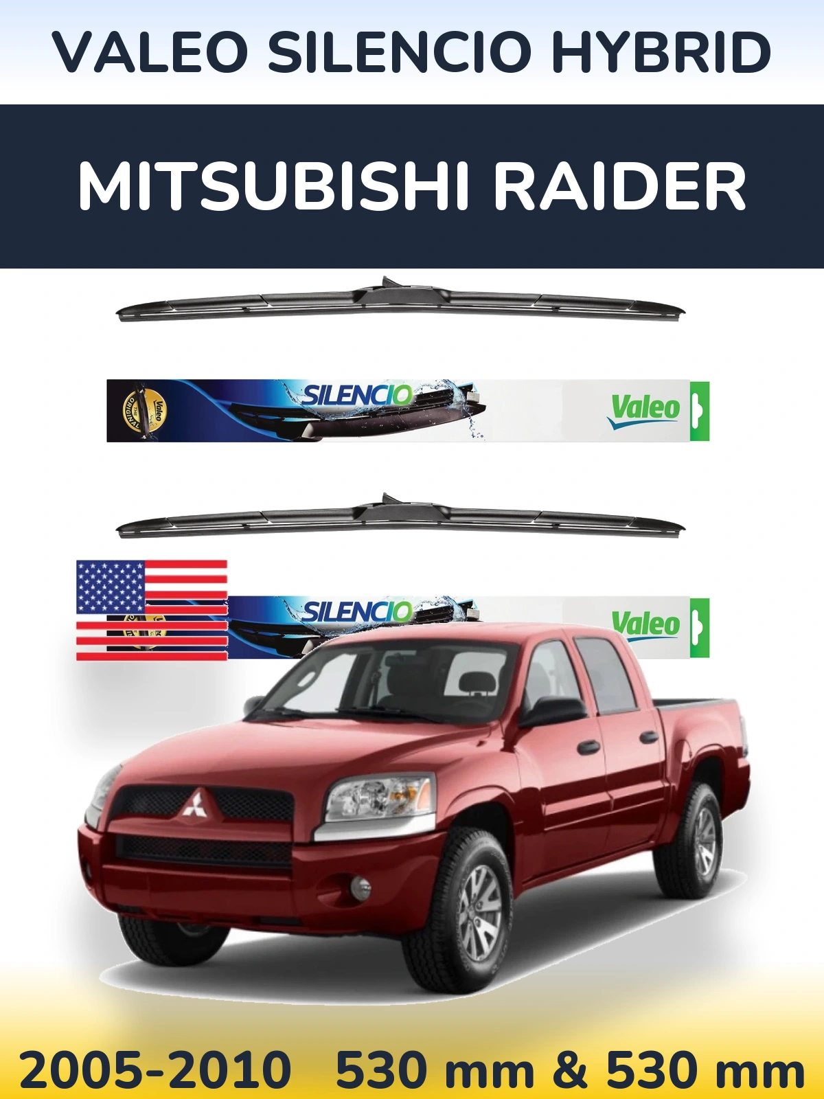 Комплект передніх щіток Valeo Silencio Hybrid 530 & 530 мм для Mitsubishi Raider 2005-2010