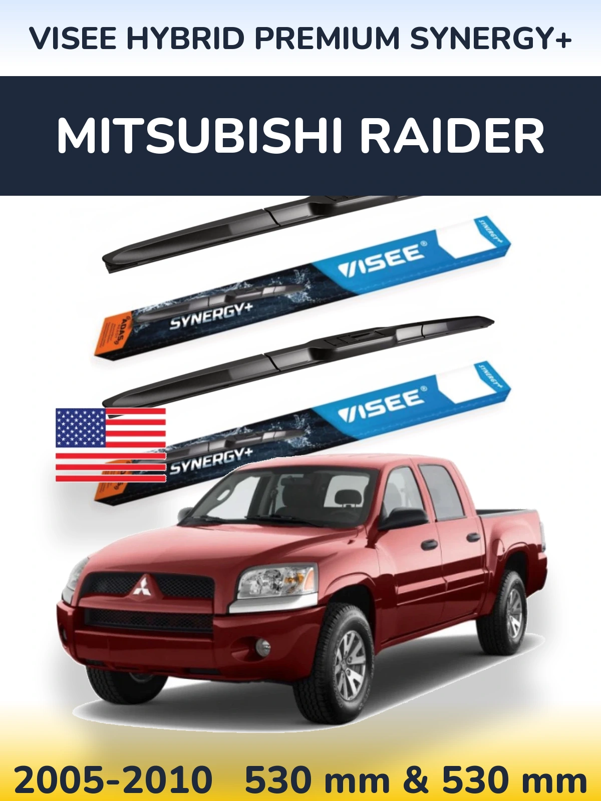 Front wiper blade set VISEE HYBRID PREMIUM SYNERGY+ 530 & 530 mm for Mitsubishi Raider 2005-2010