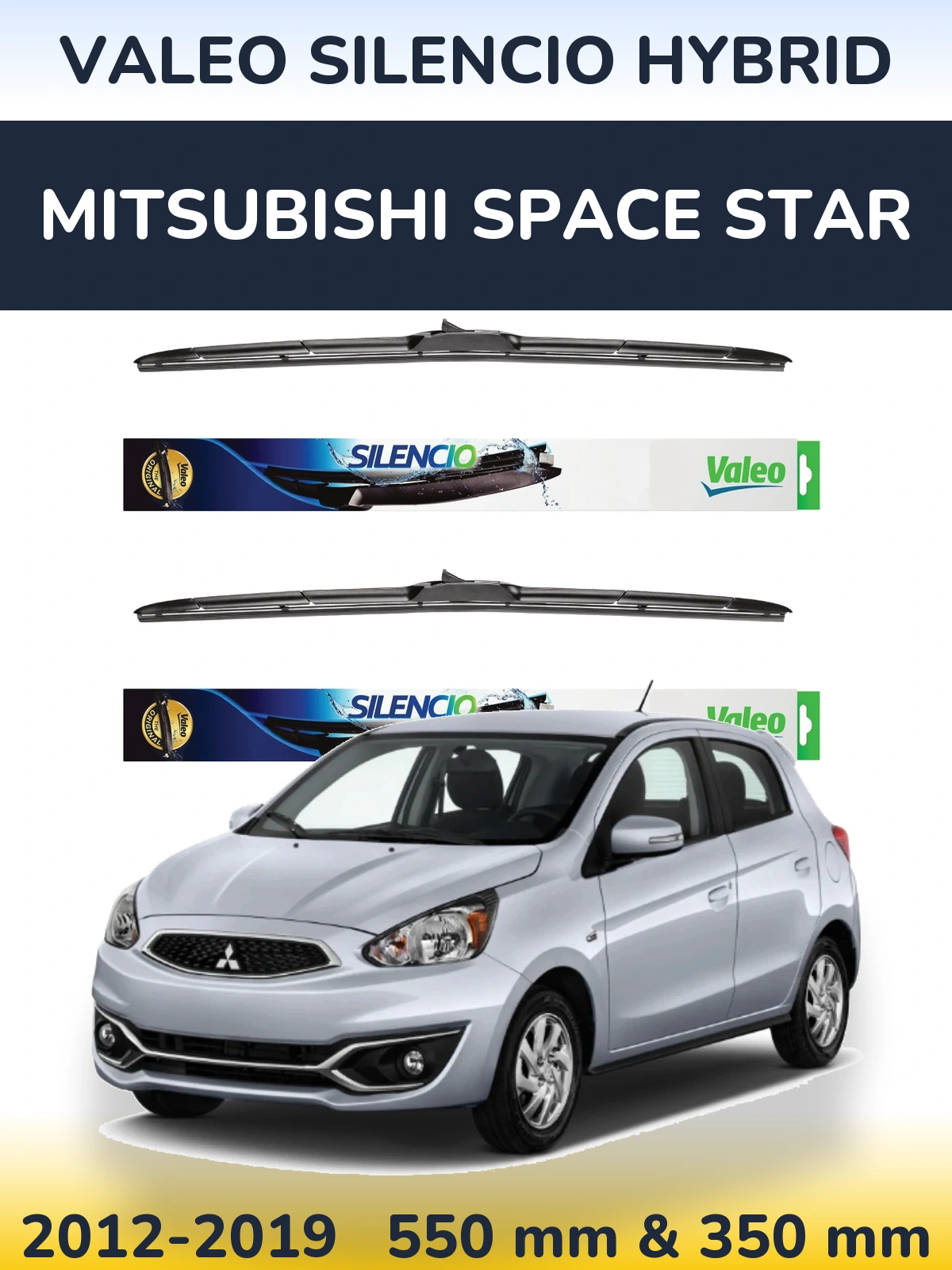 Komplet przednich wycieraczek Valeo Silencio Hybrid 550 & 350 mm do Mitsubishi Space Star 2012-2019