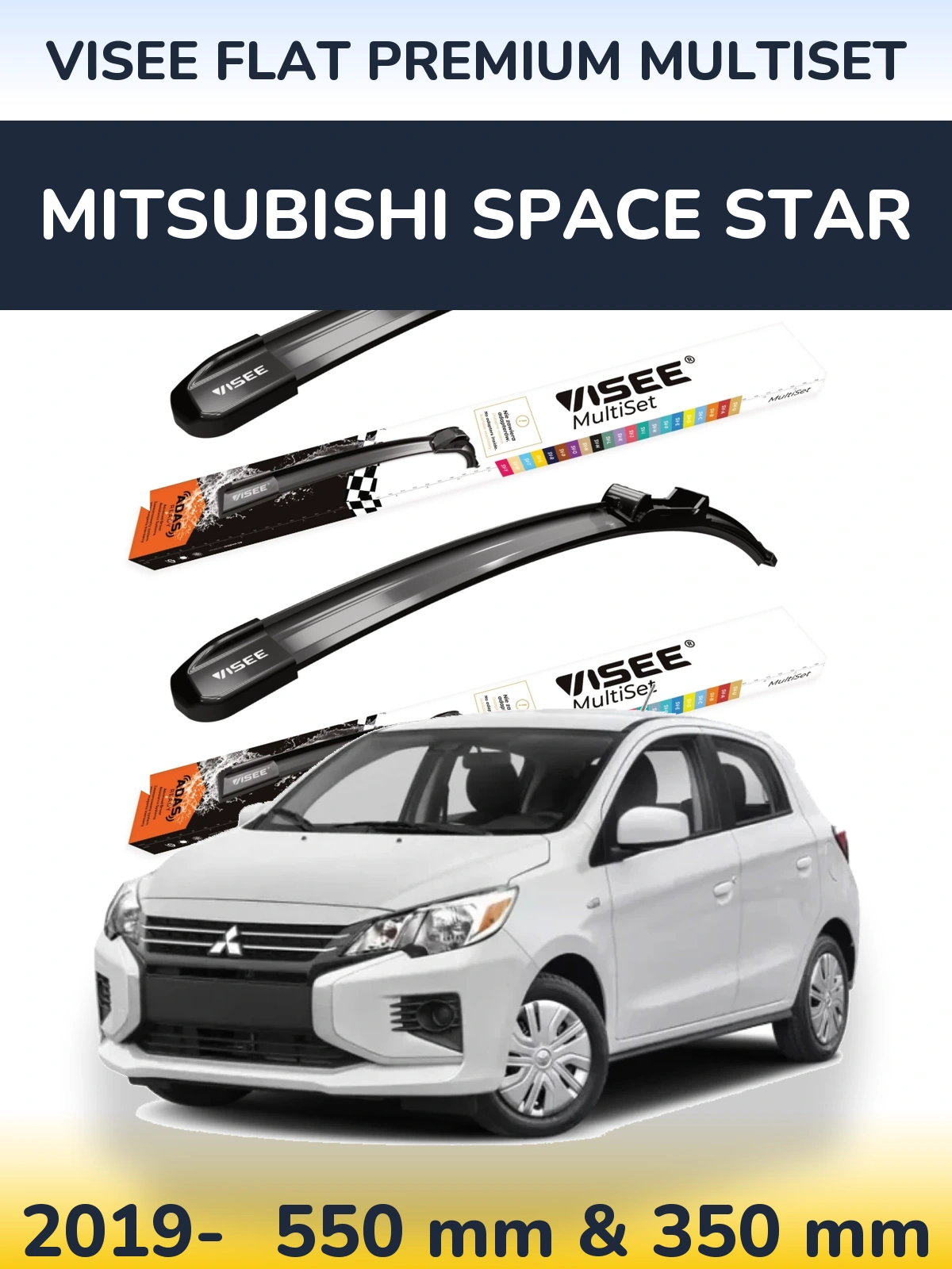 Front wiper blade set VISEE FLAT PREMIUM MultiSet 550 & 350 mm for Mitsubishi Space Star 2019-2026