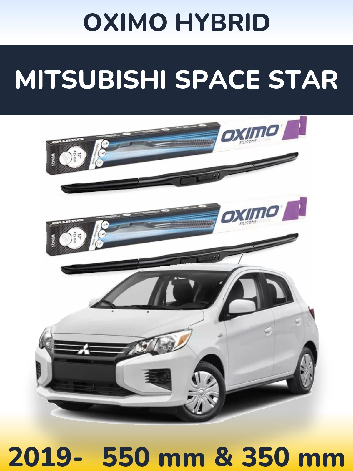 Комплект передних дворников Oximo Hybrid 550 & 350 мм для Mitsubishi Space Star 2019-2026