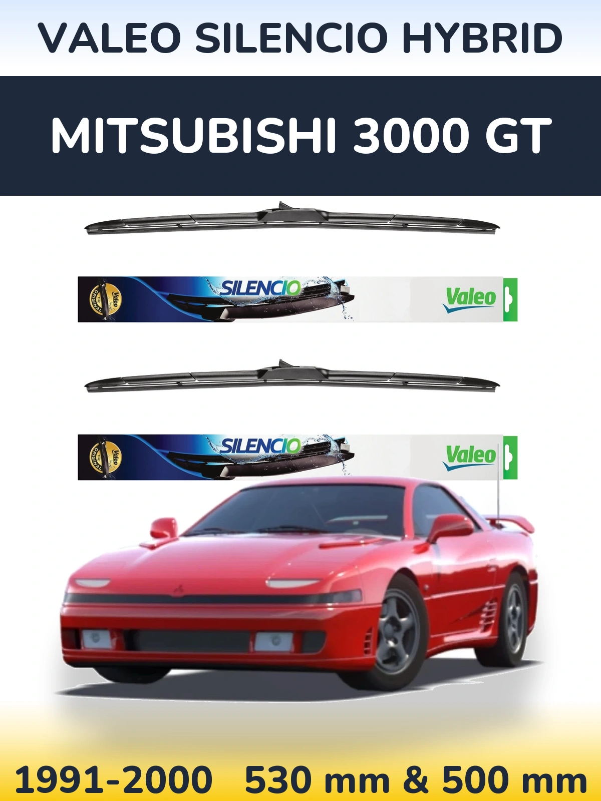 Комплект передніх щіток Valeo Silencio Hybrid 530 & 500 мм для Mitsubishi 3000 GT 1991-2000