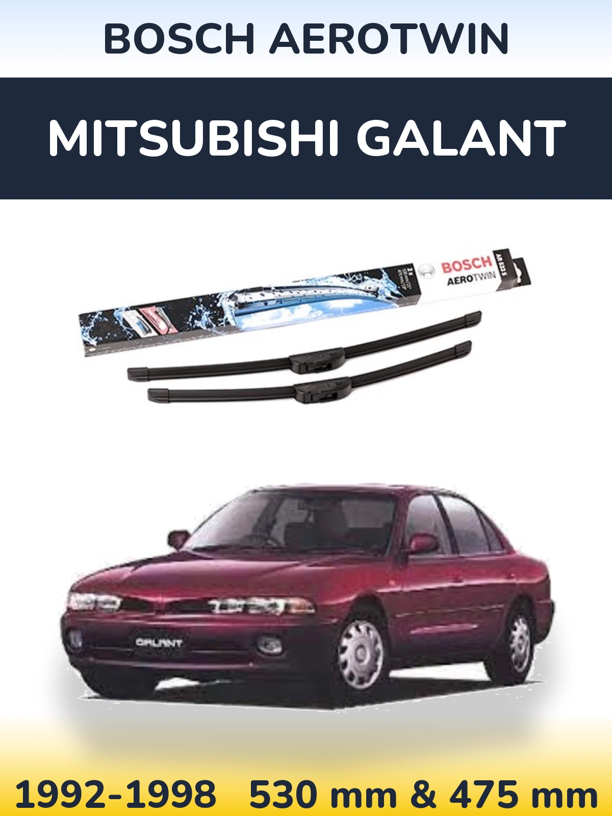 Комплект передних дворников BOSCH AeroTwin 530 & 475 мм для Mitsubishi Galant 1992-1998