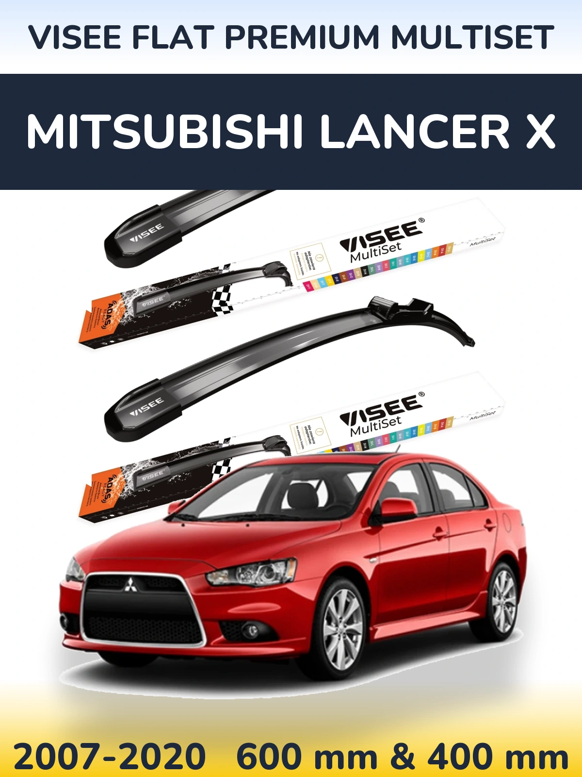 Komplet przednich wycieraczek VISEE FLAT PREMIUM MultiSet 600 & 400 mm do Mitsubishi Lancer X 2007-2020