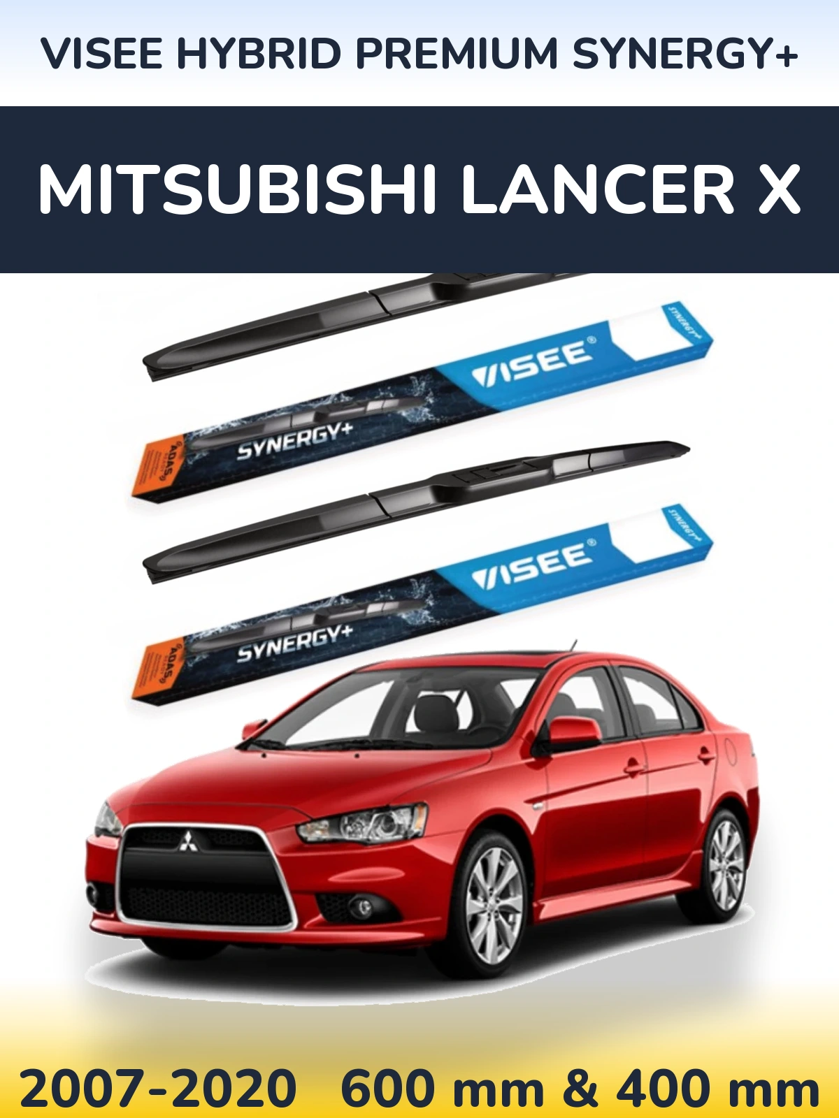 Komplet przednich wycieraczek VISEE HYBRID PREMIUM SYNERGY+ 600 & 400 mm do Mitsubishi Lancer X 2007-2020