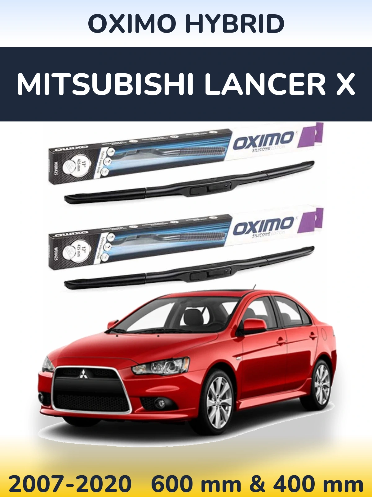 Комплект передних дворников Oximo Hybrid 600 & 400 мм для Mitsubishi Lancer X 2007-2020