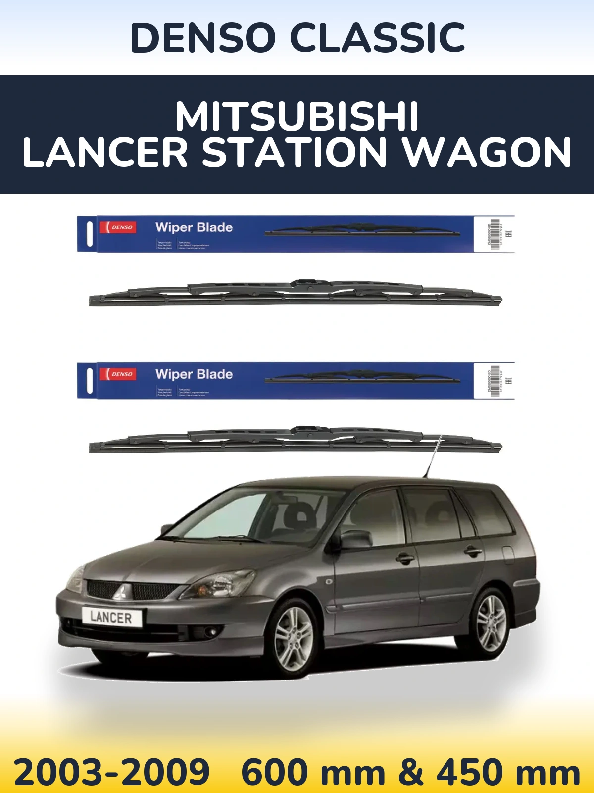 Front wiper blade set Denso Classic 600 & 450 mm for Mitsubishi Lancer Station Wagon 2003-2009