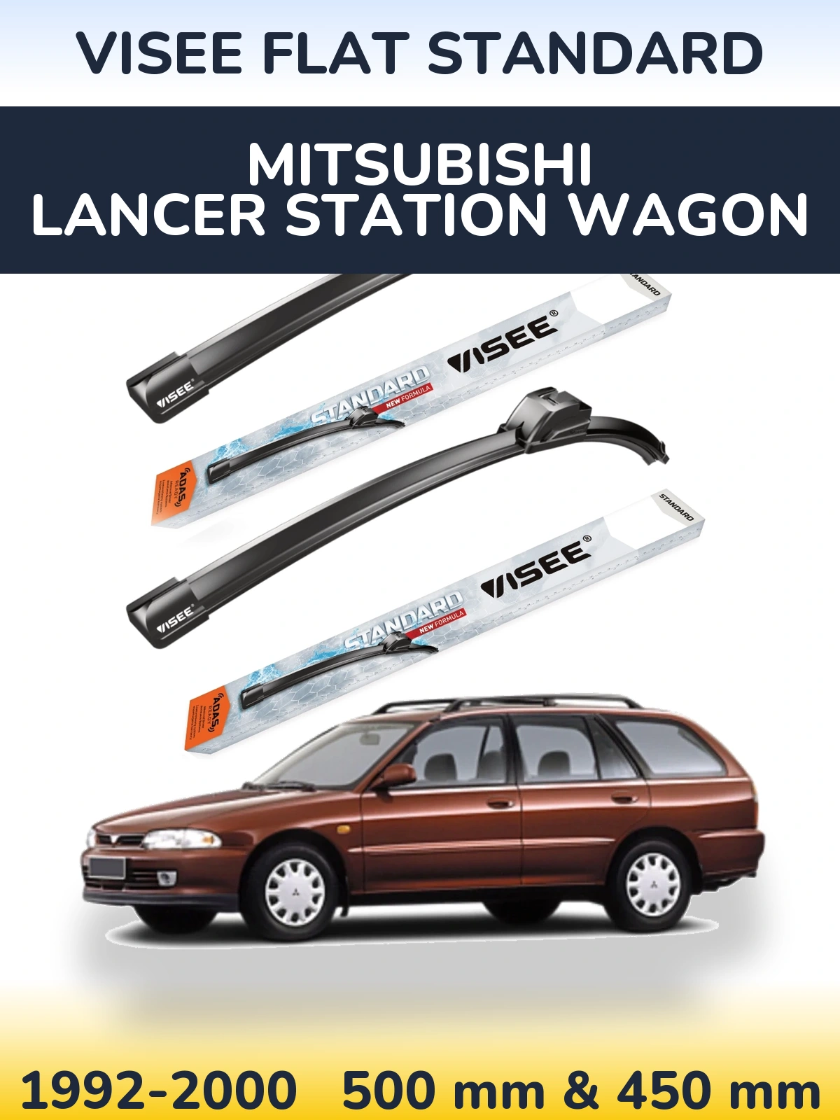 Комплект передніх щіток VISEE FLAT STANDARD 500 & 450 мм для Mitsubishi Lancer Station Wagon 1992-2000