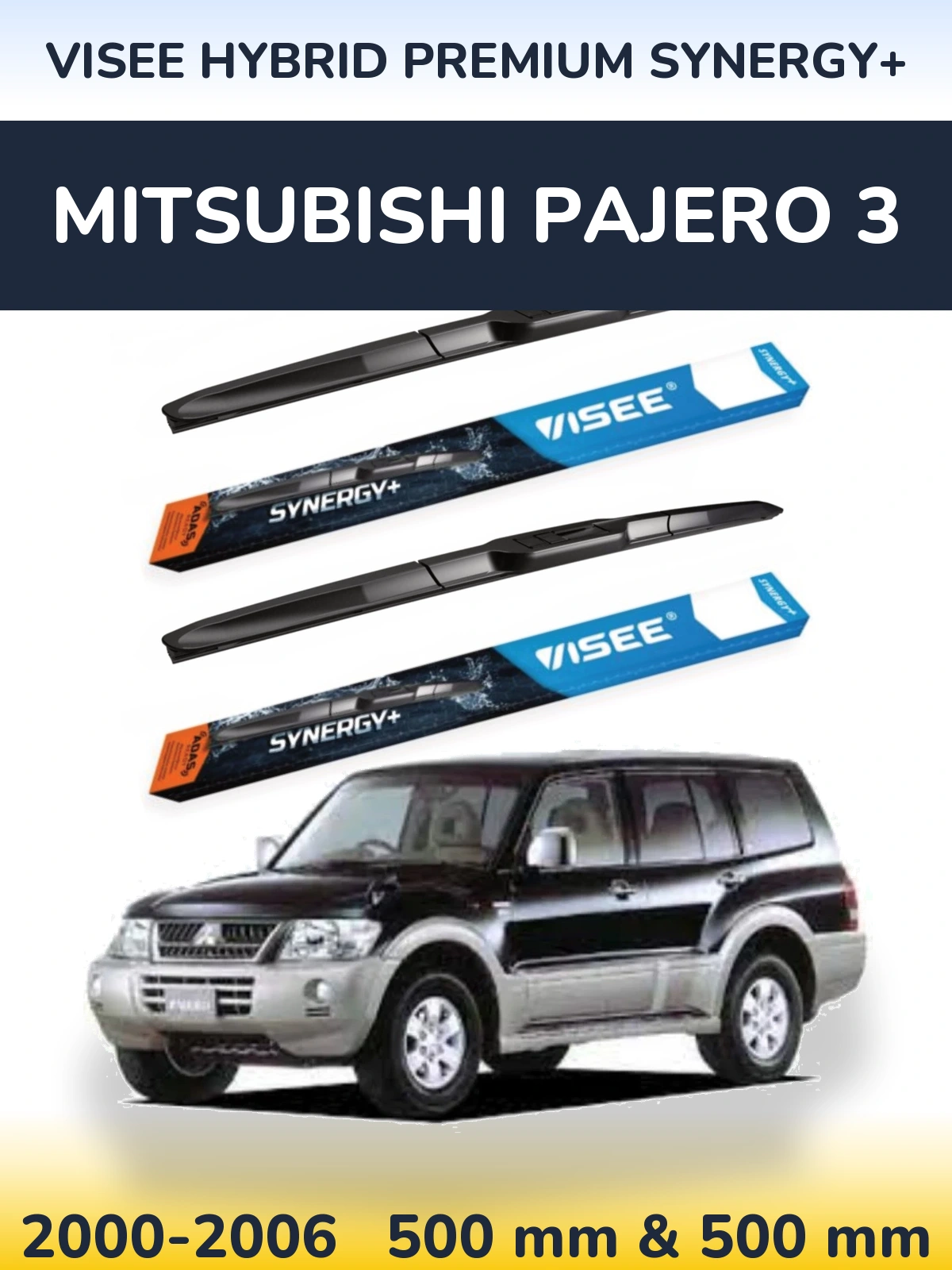 Komplet przednich wycieraczek VISEE HYBRID PREMIUM SYNERGY+ 500 & 500 mm do Mitsubishi Pajero 3 2000-2006