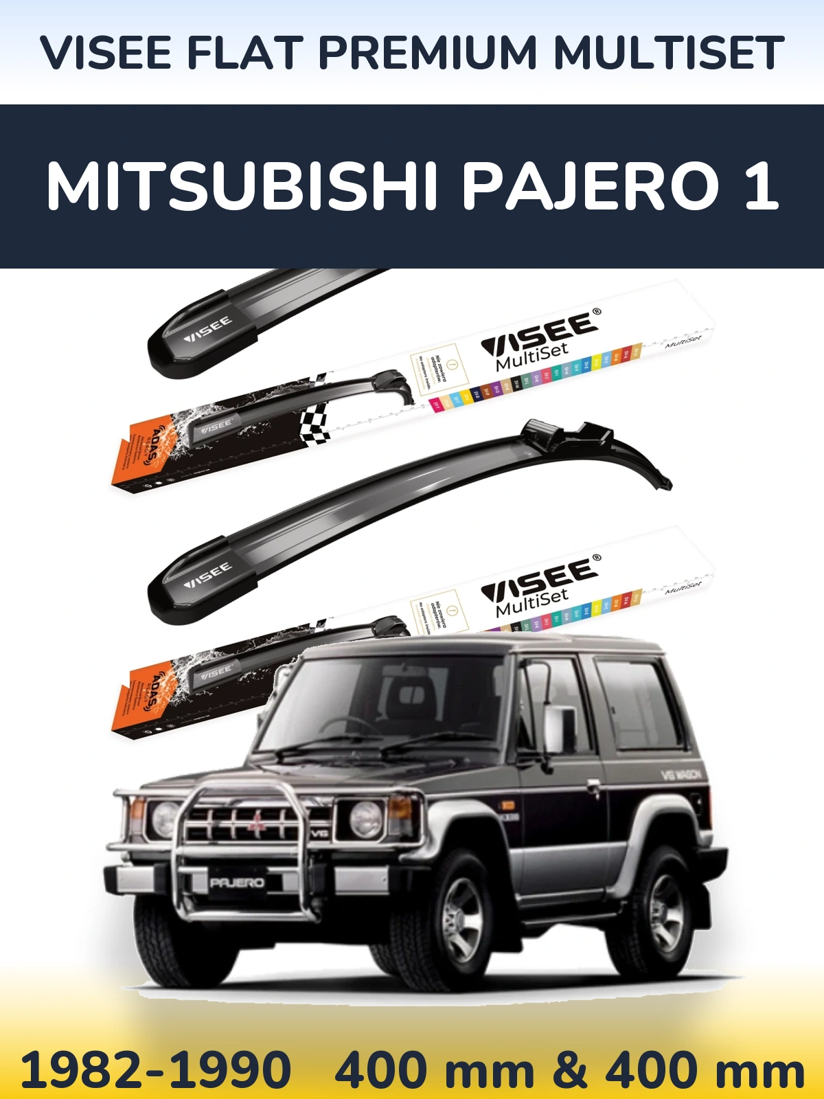 Komplet przednich wycieraczek VISEE FLAT PREMIUM MultiSet 400 & 400 mm do Mitsubishi Pajero 1 1982-1990