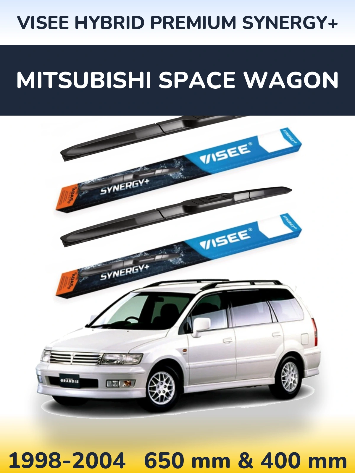Front wiper blade set VISEE HYBRID PREMIUM SYNERGY+ 650 & 400 mm for Mitsubishi Space Wagon 1998-2004