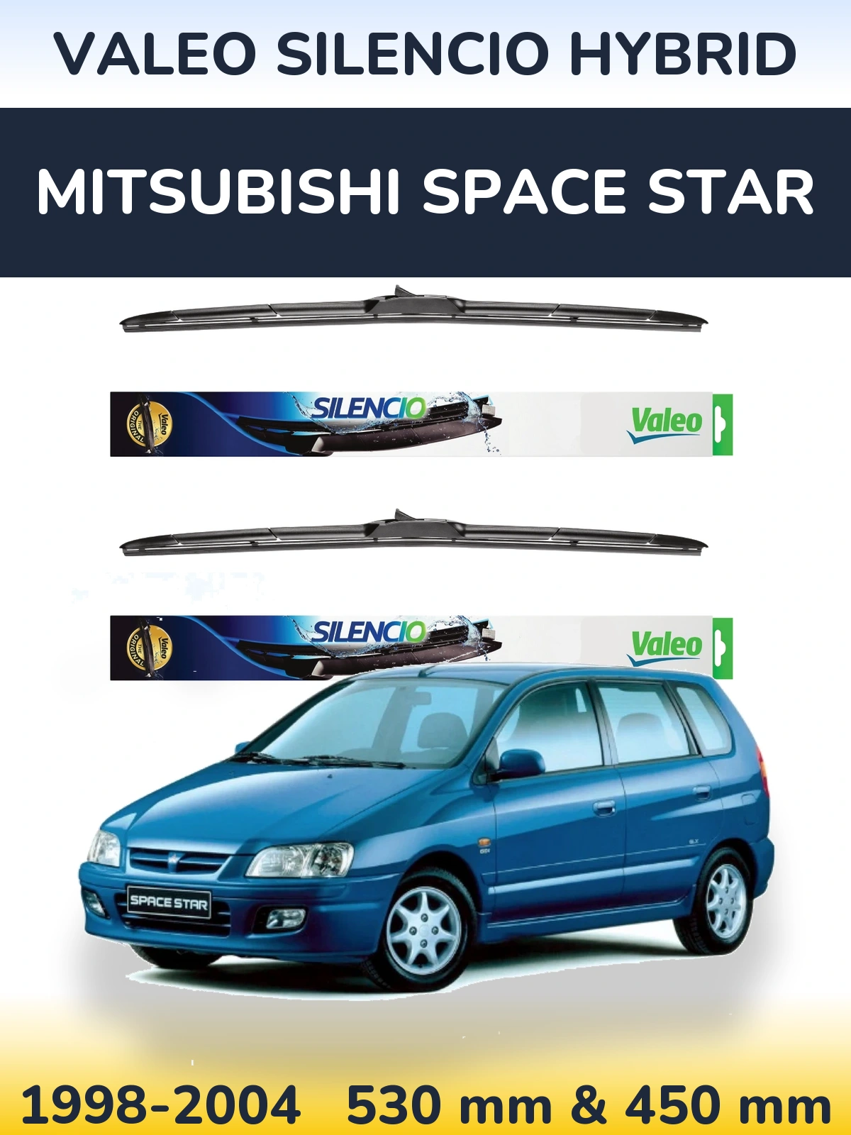 Komplet przednich wycieraczek Valeo Silencio Hybrid 530 & 450 mm do Mitsubishi Space Star 1998-2004