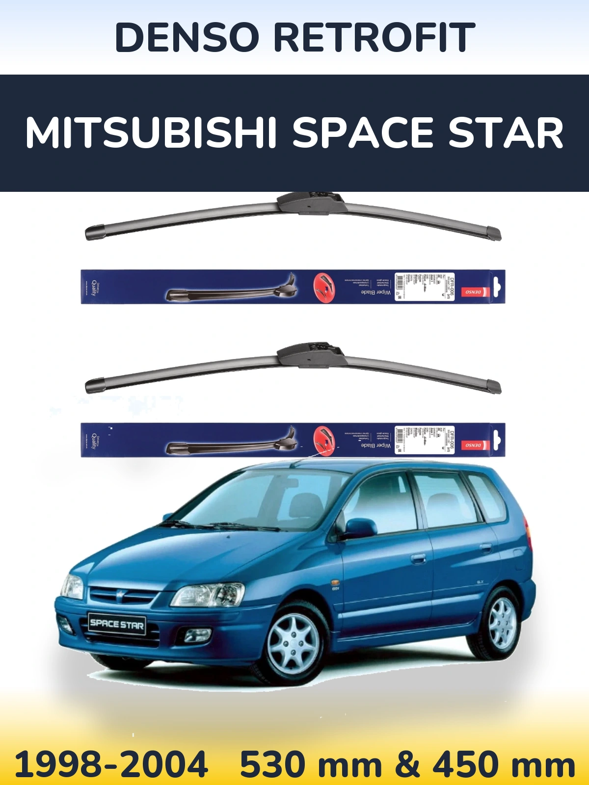 Komplet przednich wycieraczek Denso Retrofit 530 & 450 mm do Mitsubishi Space Star 1998-2004