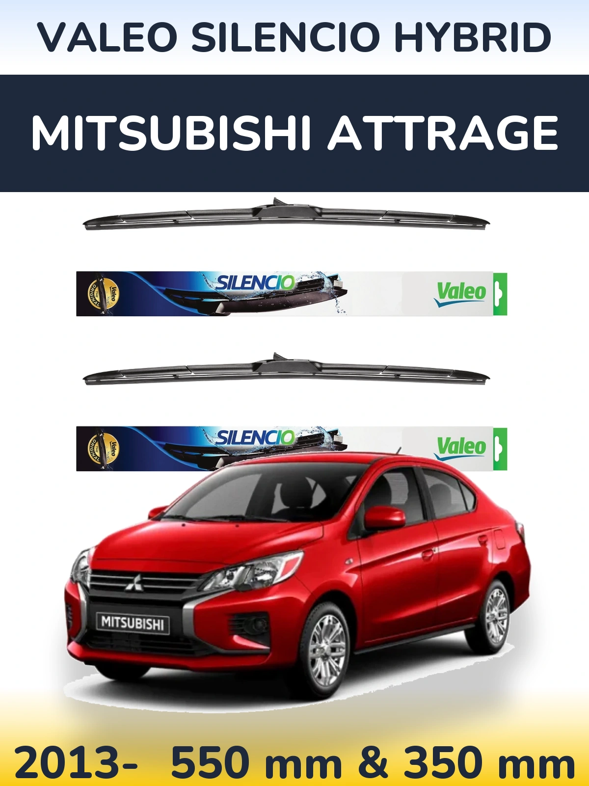 Комплект передних дворников Valeo Silencio Hybrid 550 & 350 мм для Mitsubishi Attrage 2013-2026