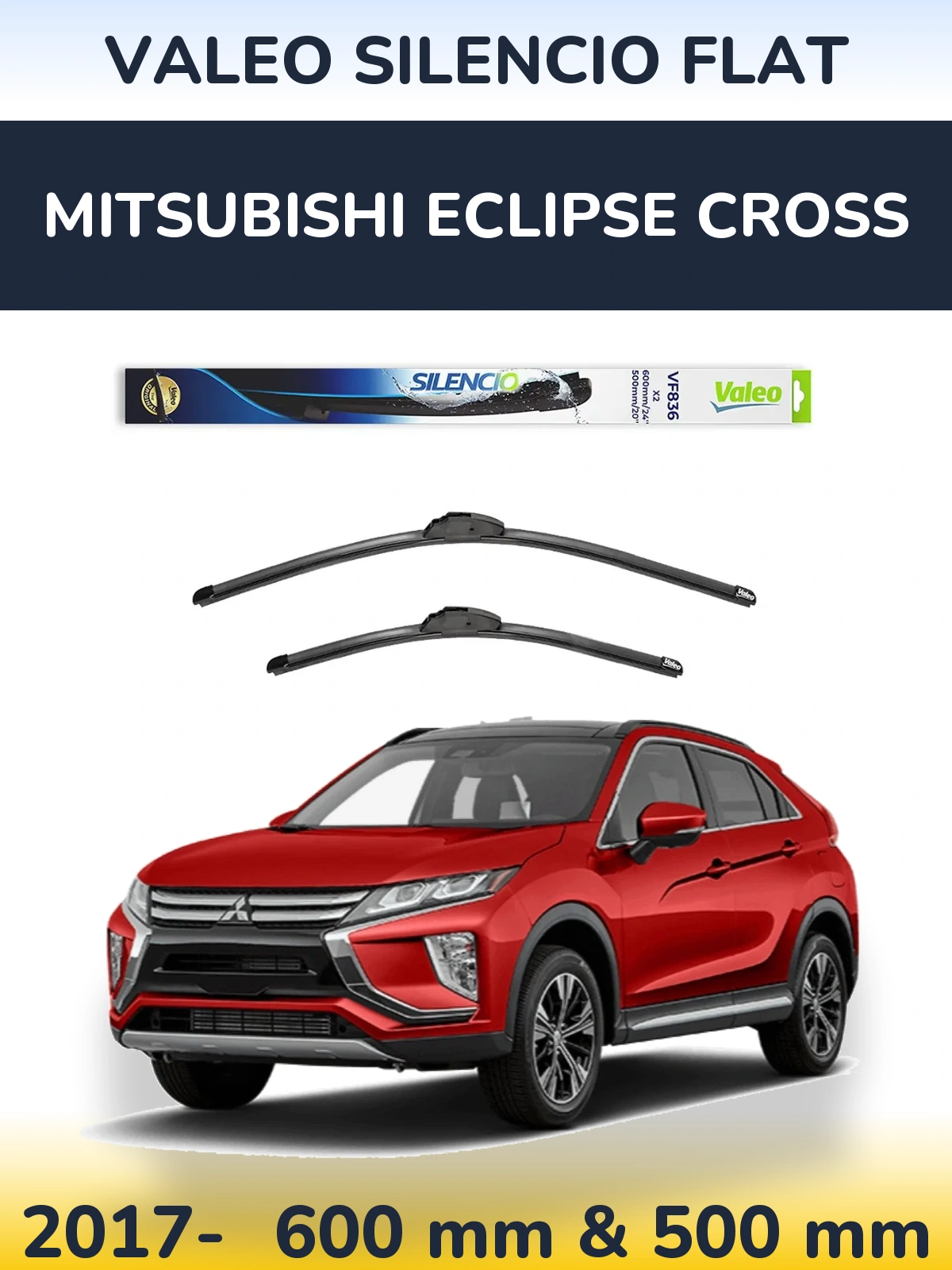 Komplet przednich wycieraczek Valeo Silencio Flat 600 & 500 mm do Mitsubishi Eclipse Cross 2017-2026