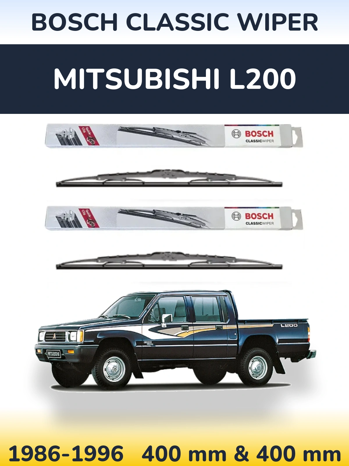 Комплект передних дворников BOSCH Classic Wiper 400 & 400 мм для Mitsubishi L200 1986-1996