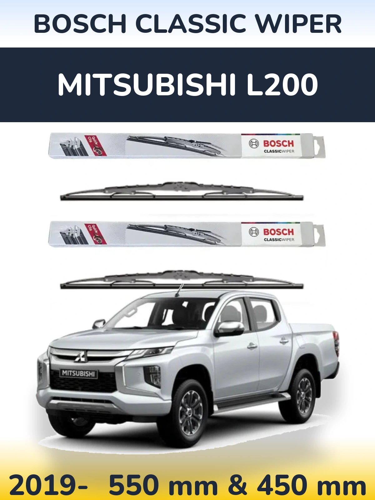 Front wiper blade set BOSCH Classic Wiper 550 & 450 mm for Mitsubishi L200 2019-2026