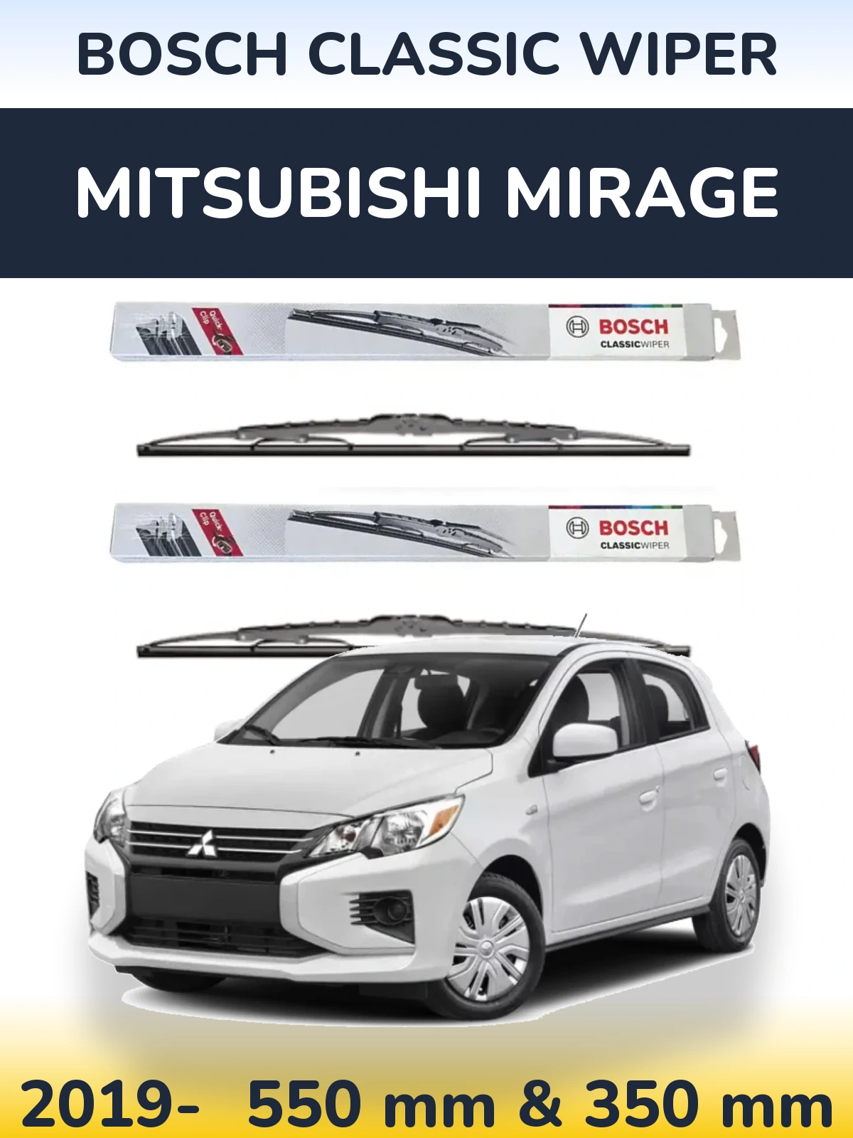 Комплект передних дворников BOSCH Classic Wiper 550 & 340 мм для Mitsubishi Mirage 2019-2026