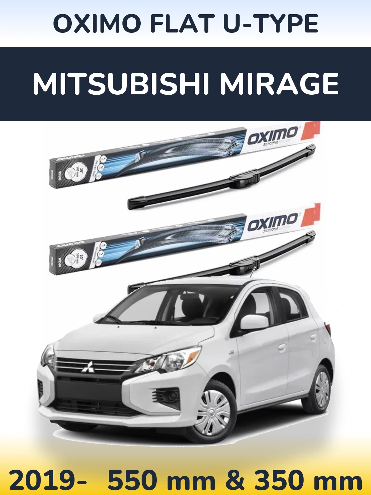Комплект передних дворников Oximo Flat U-type 550 & 350 мм для Mitsubishi Mirage 2019-2026