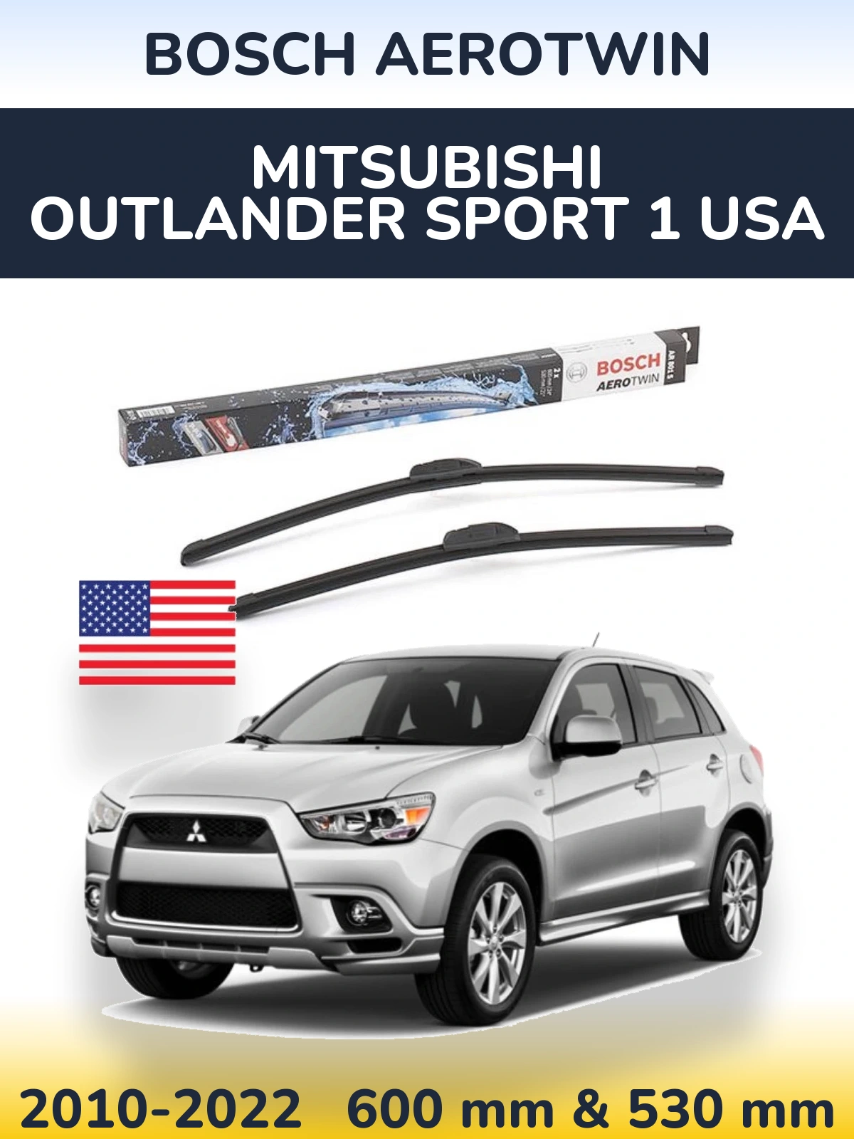 Komplet przednich wycieraczek BOSCH AeroTwin 600 & 530 mm do Mitsubishi Outlander Sport 1 USA 2010-2022