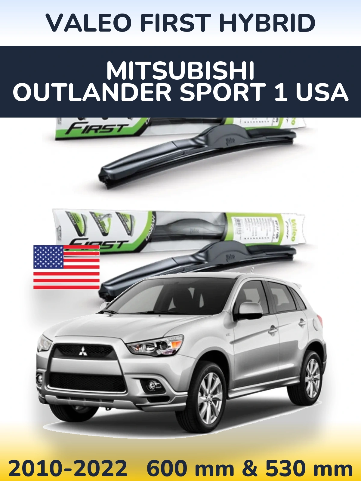 Front wiper blade set Valeo First Hybrid 600 & 530 mm for Mitsubishi Outlander Sport 1 USA 2010-2022