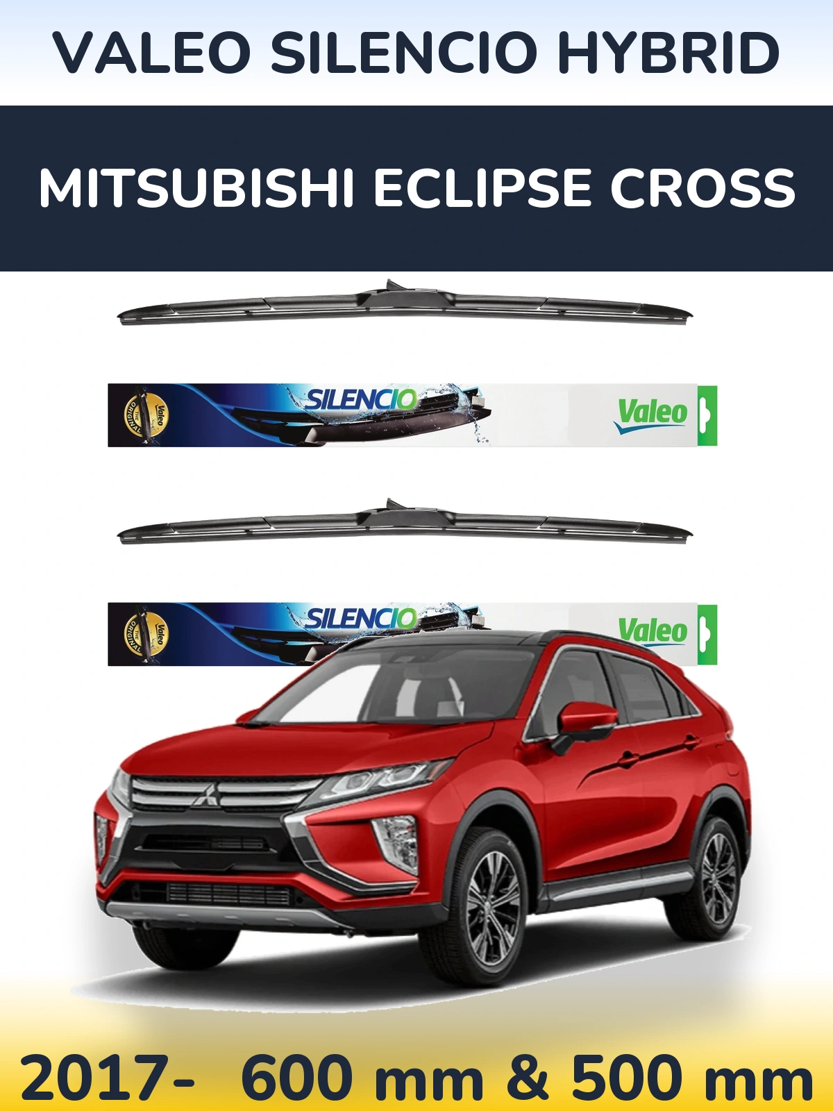 Front wiper blade set Valeo Silencio Hybrid 600 & 500 mm for Mitsubishi Eclipse Cross 2017-2026