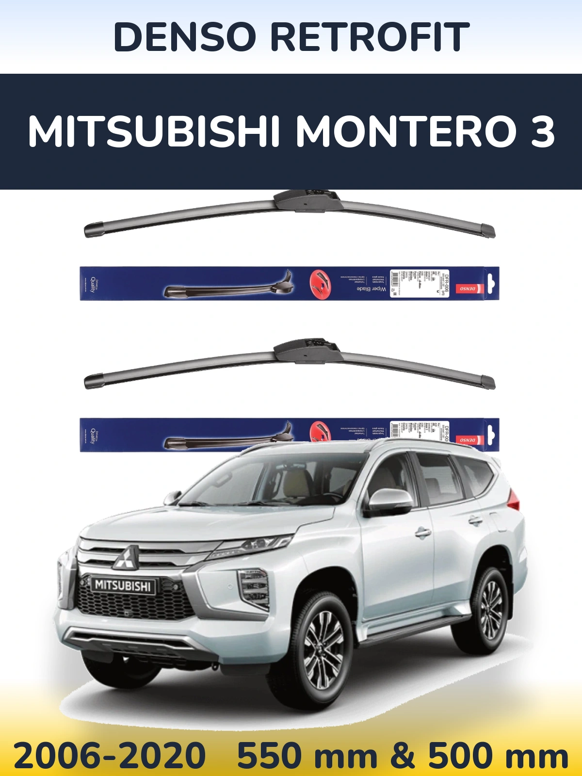 Komplet przednich wycieraczek Denso Retrofit 550 & 500 mm do Mitsubishi Montero 3 2006-2020