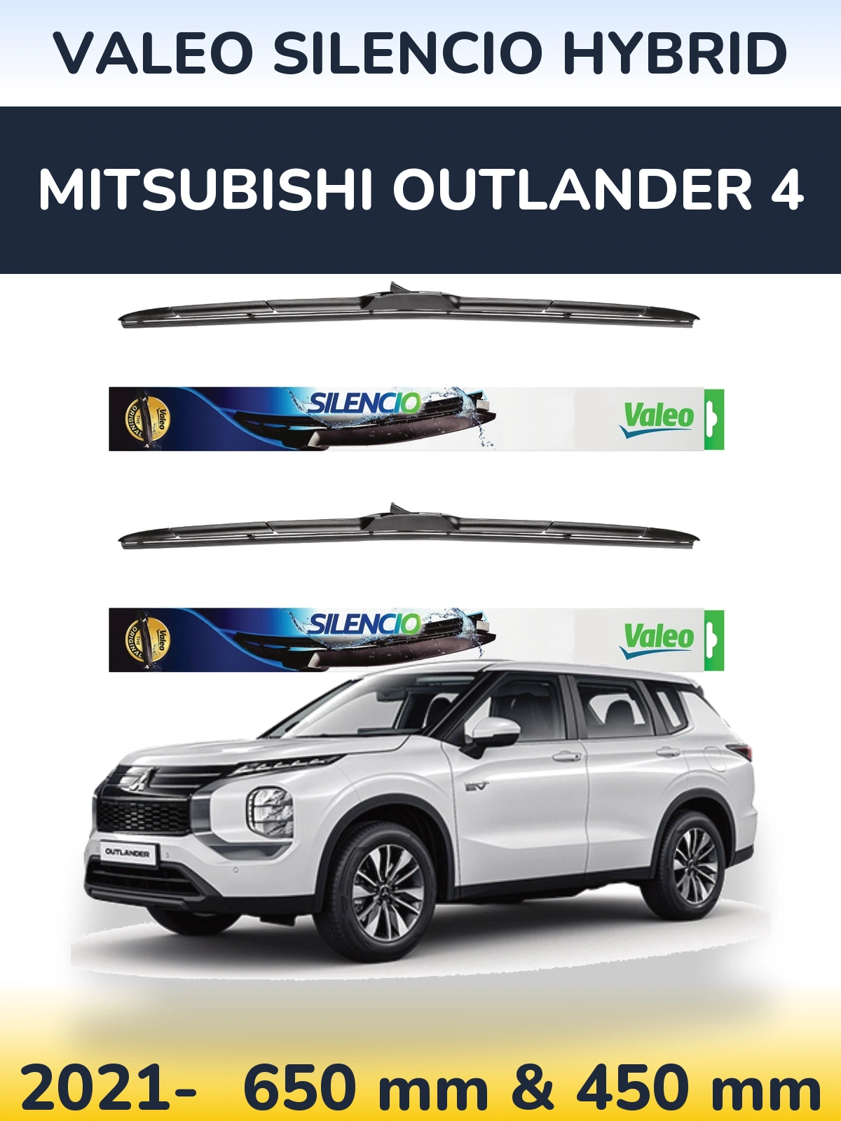 Комплект передніх щіток Valeo Silencio Hybrid 650 & 450 мм для Mitsubishi Outlander 4 2021-2026