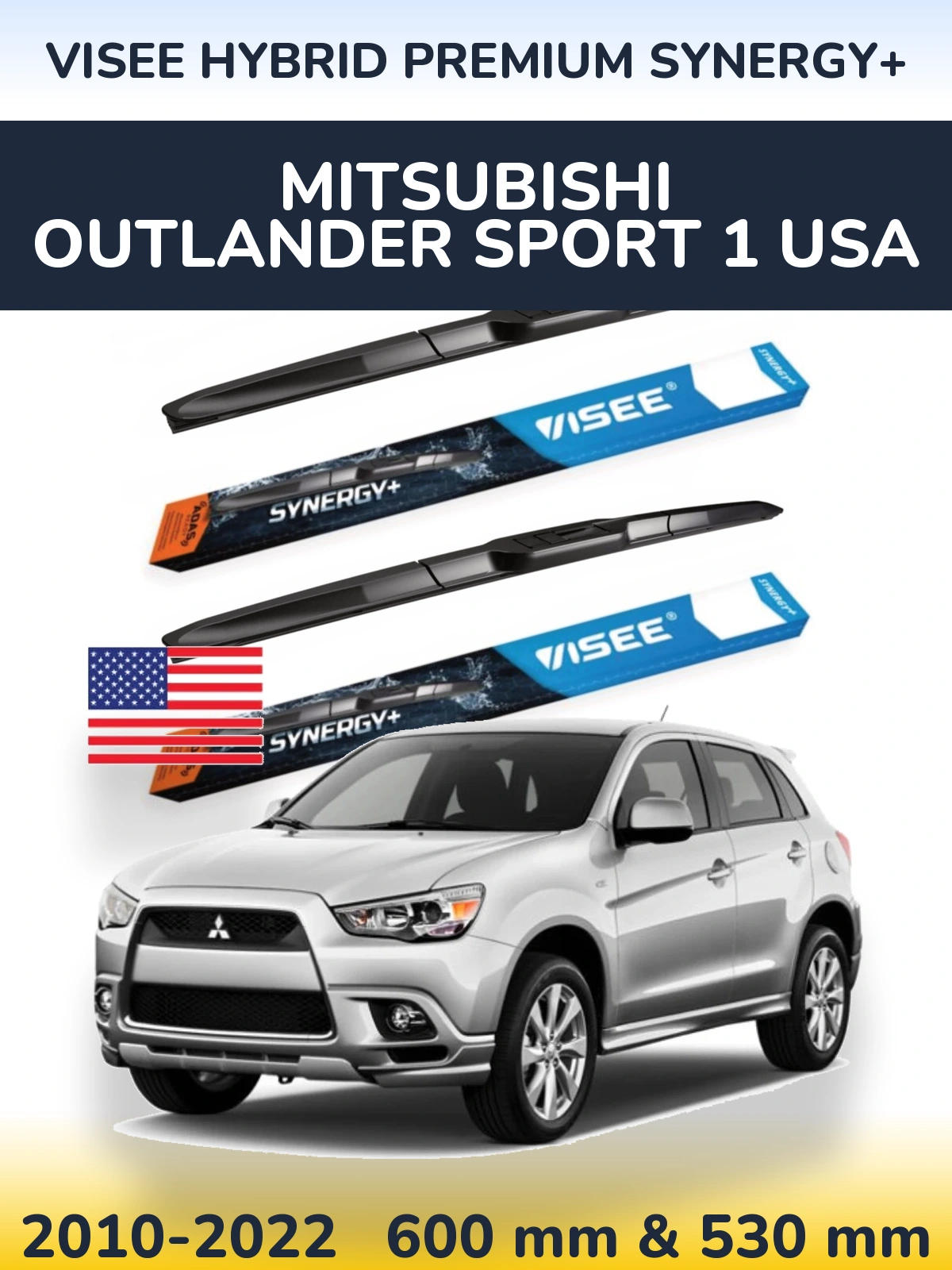 Front wiper blade set VISEE HYBRID PREMIUM SYNERGY+ 600 & 530 mm for Mitsubishi Outlander Sport 1 USA 2010-2022