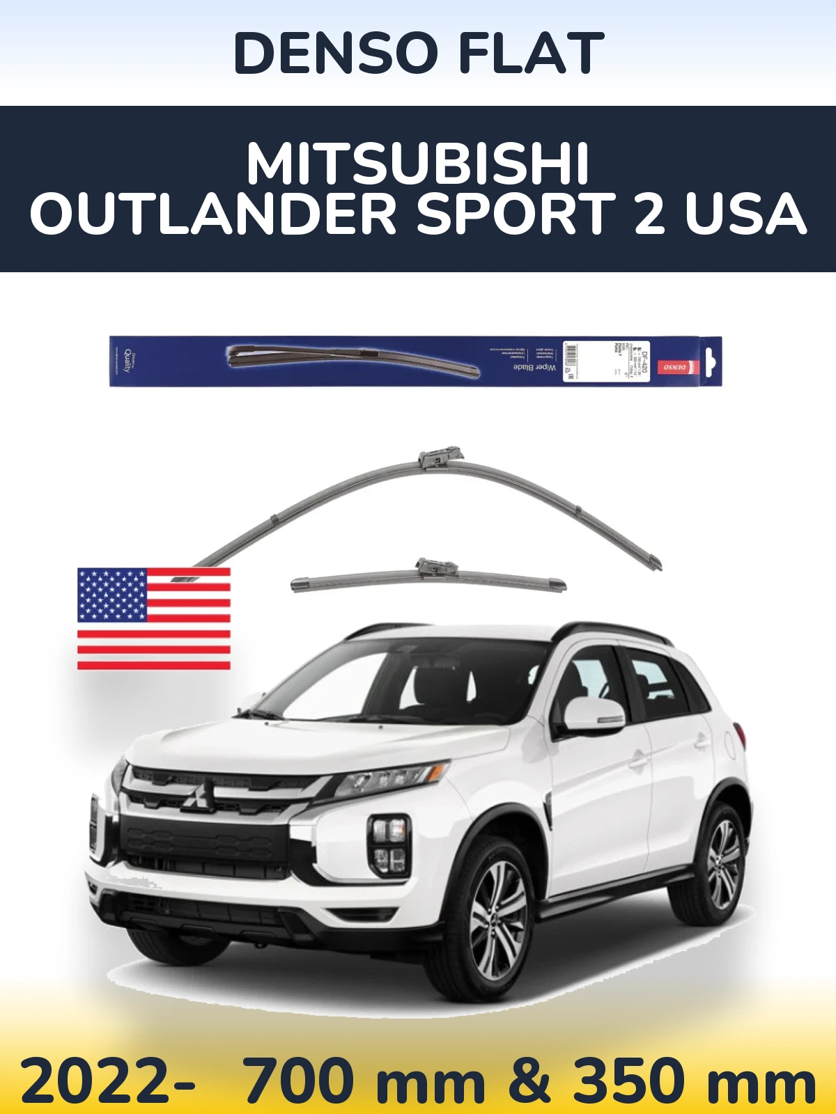 Front wiper blade set Denso Flat 700 & 350 mm for Mitsubishi Outlander Sport 2 USA 2022-2026