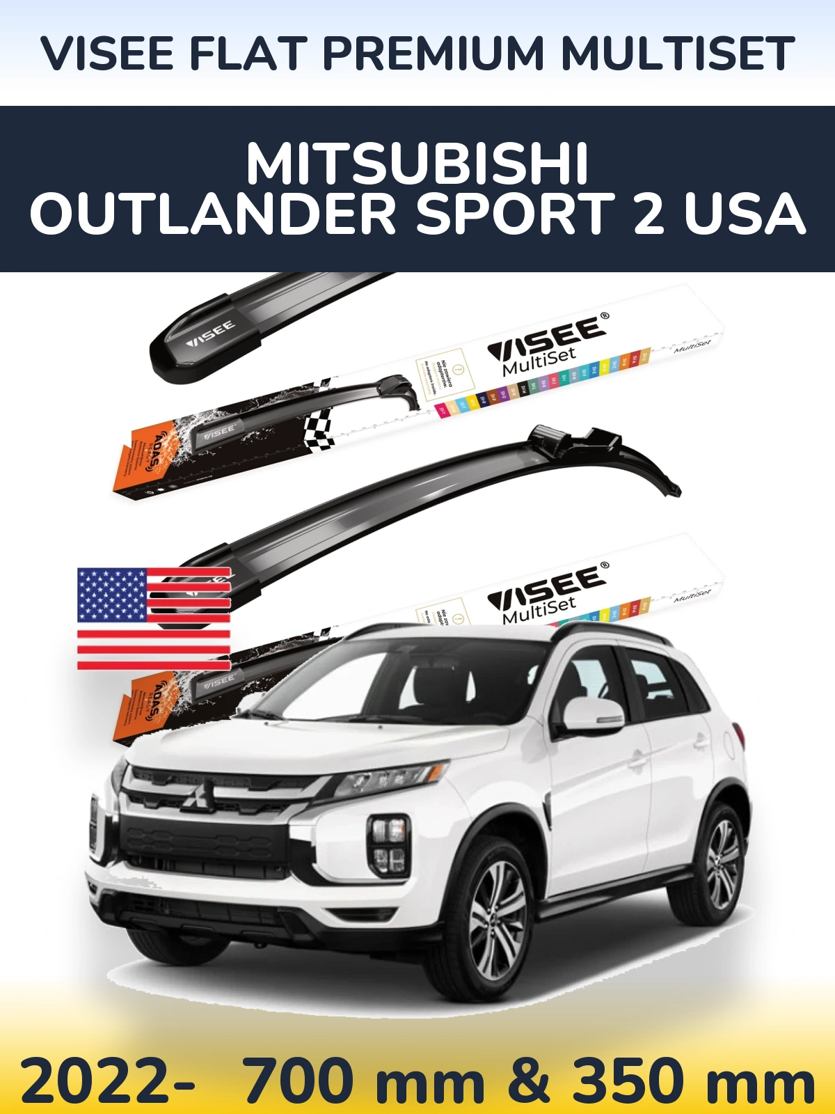 Front wiper blade set VISEE FLAT PREMIUM MultiSet 700 & 350 mm for Mitsubishi Outlander Sport 2 USA 2022-2026