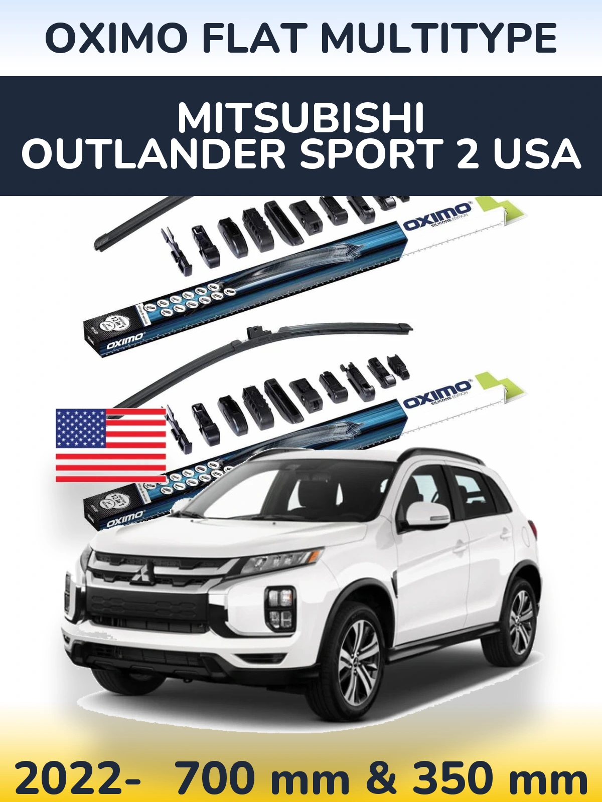 Комплект передніх щіток Oximo Flat MultiТипe 700 & 350 мм для Mitsubishi Outlander Sport 2 USA 2022-2026