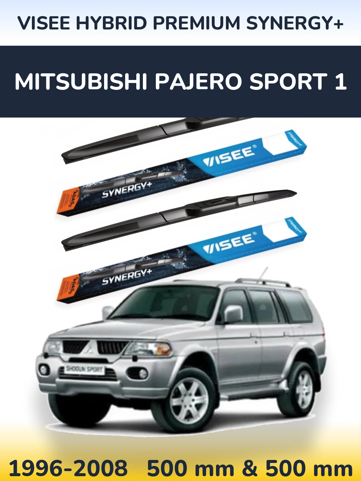 Комплект передних дворников VISEE HYBRID PREMIUM SYNERGY+ 500 & 500 мм для Mitsubishi Pajero Sport 1 1996-2008