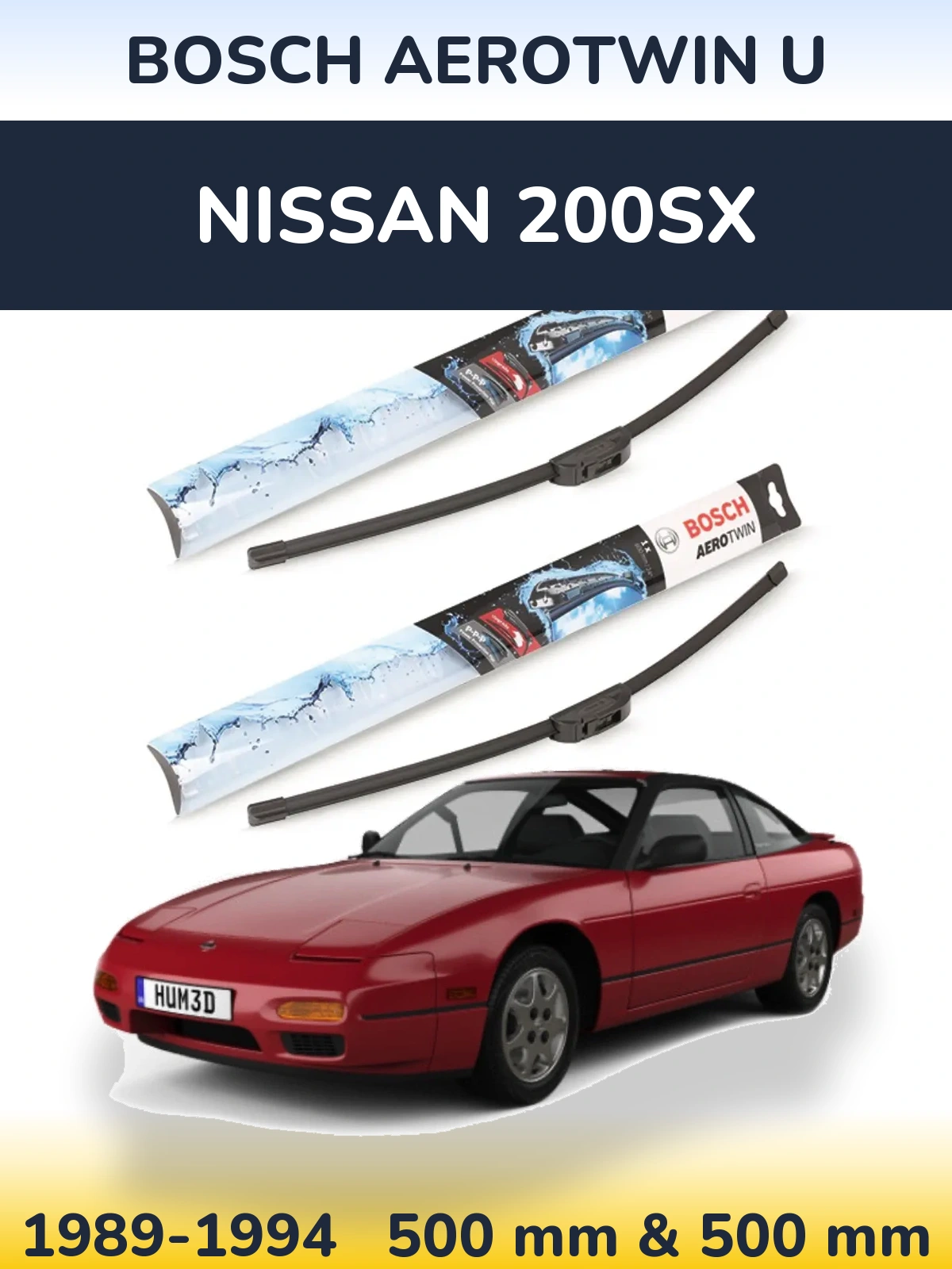 Комплект передніх щіток BOSCH AeroTwin U 500 & 500 мм для Nissan 200SX 1989-1994