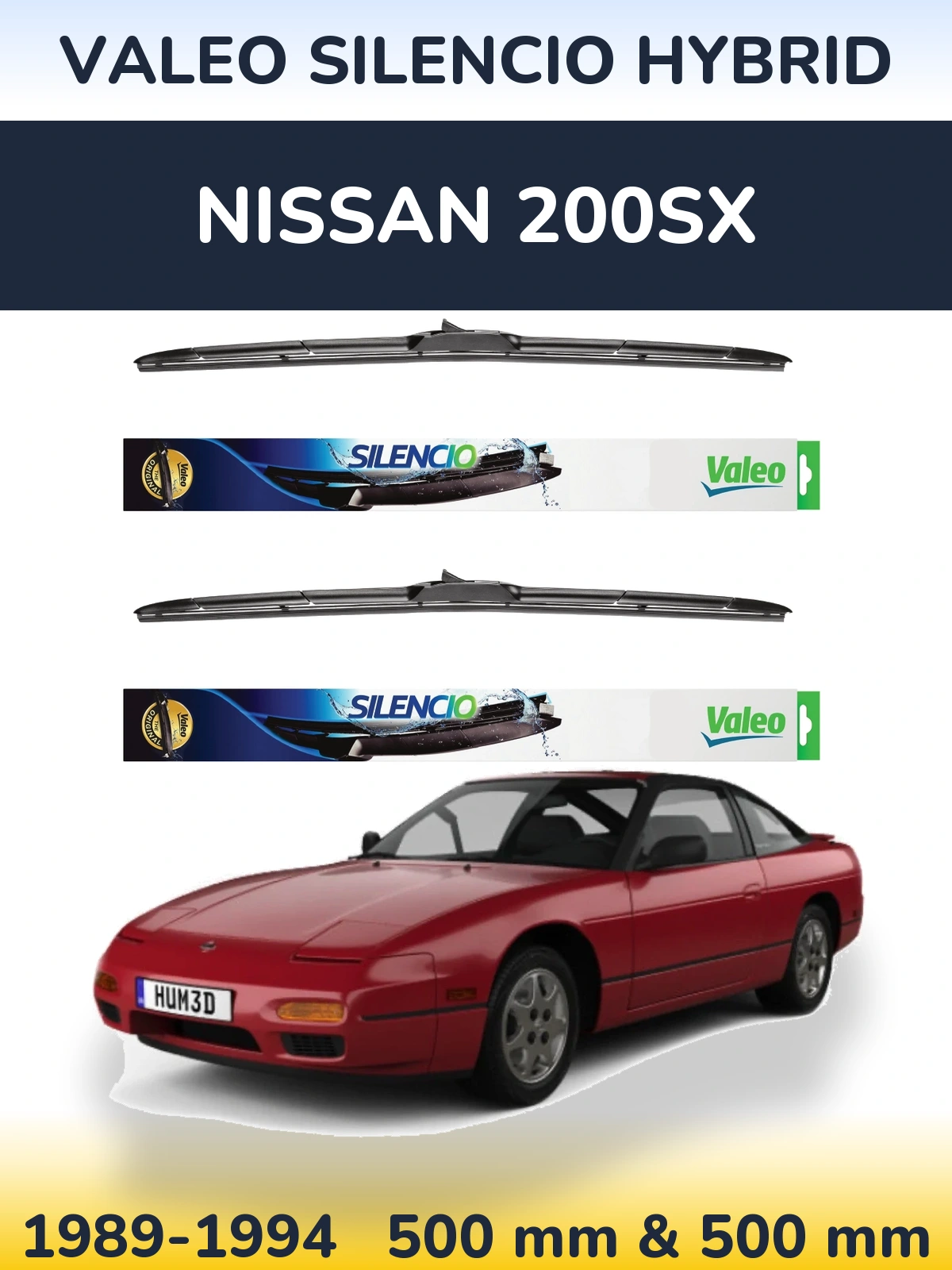 Комплект передніх щіток Valeo Silencio Hybrid 500 & 500 мм для Nissan 200SX 1989-1994