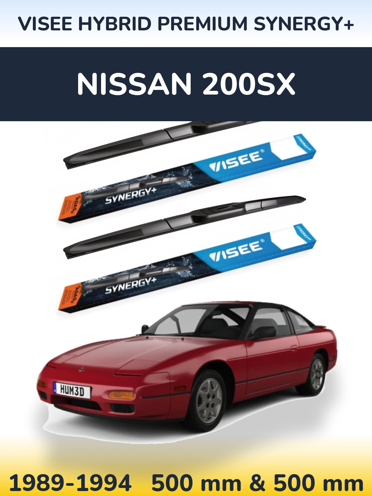 Комплект передніх щіток VISEE HYBRID PREMIUM SYNERGY+ 500 & 500 мм для Nissan 200SX 1989-1994