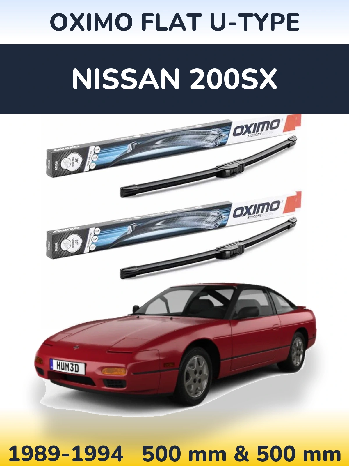 Комплект передних дворников Oximo Flat U-type 500 & 500 мм для Nissan 200SX 1989-1994