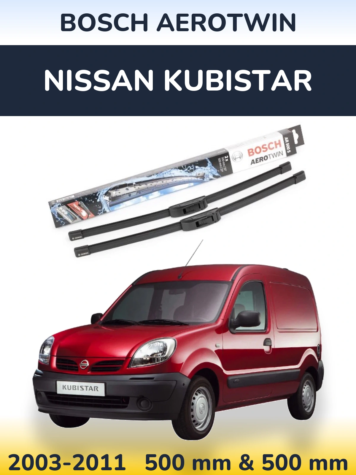 Комплект передних дворников BOSCH AeroTwin 500 & 500 мм для Nissan Kubistar 2003-2011