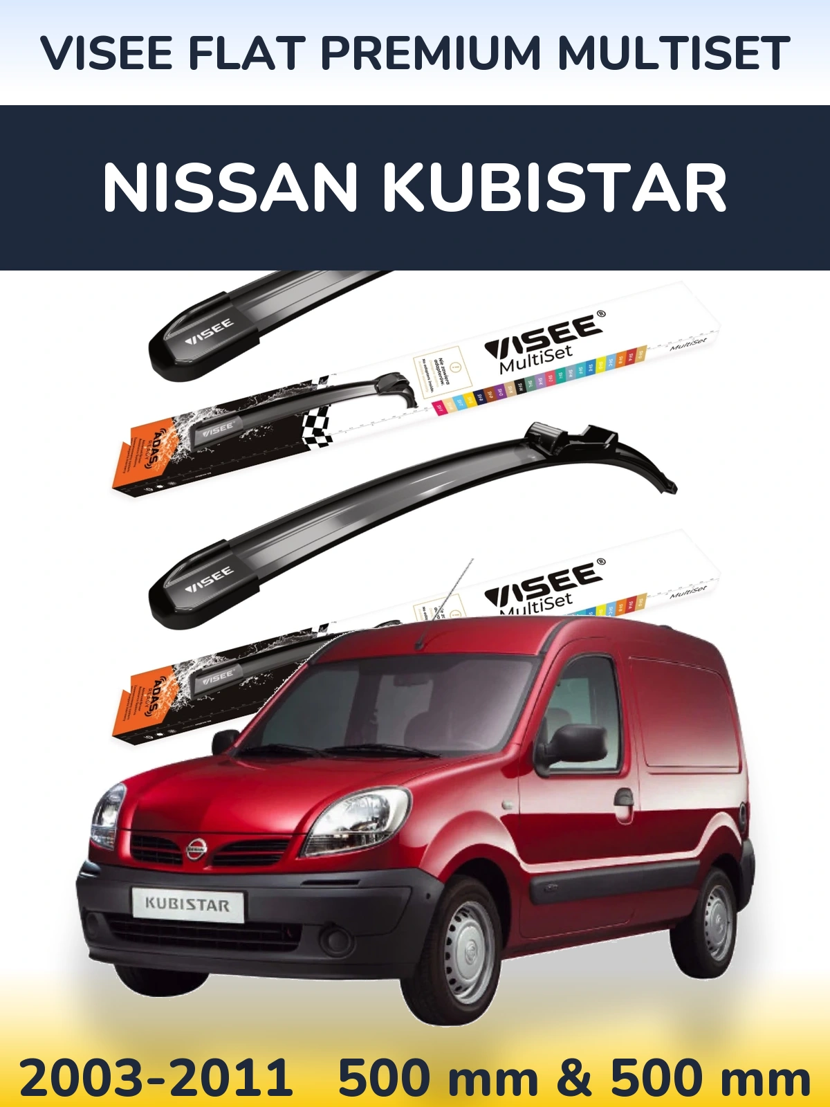 Komplet przednich wycieraczek VISEE FLAT PREMIUM MultiSet 500 & 500 mm do Nissan Kubistar 2003-2011