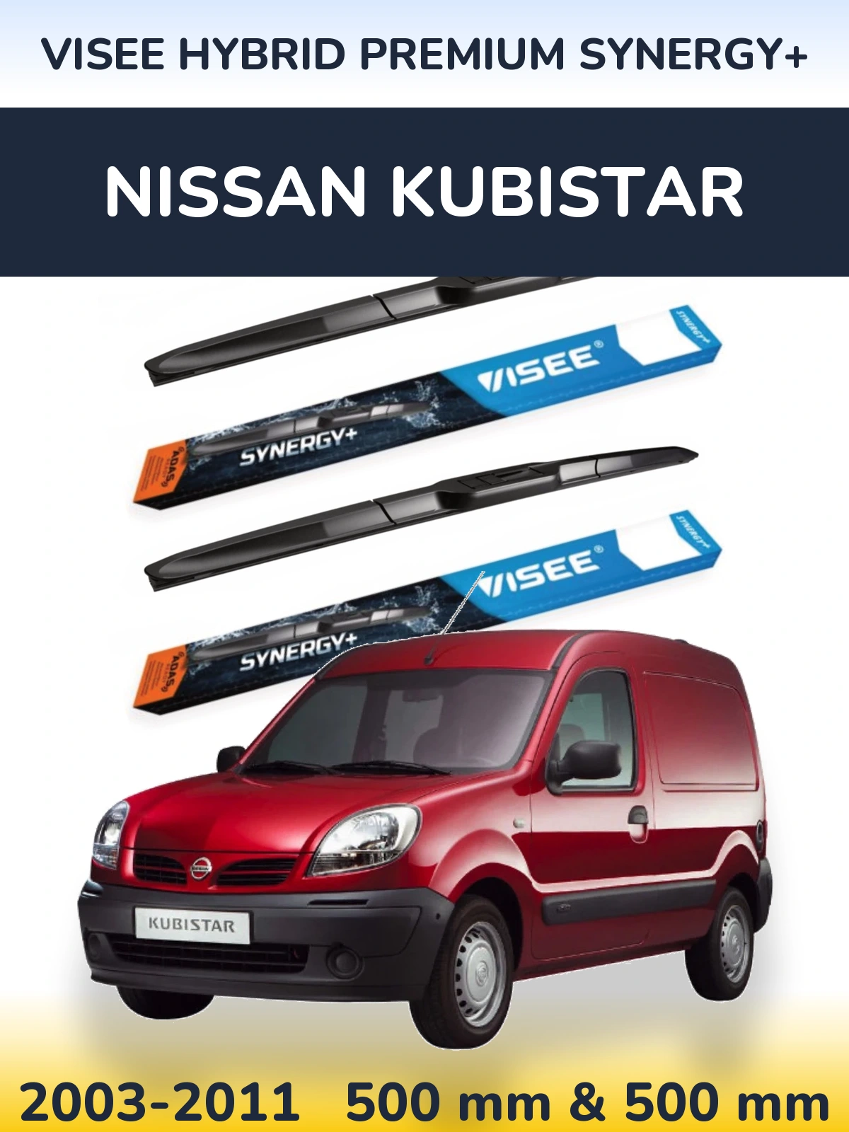 Комплект передніх щіток VISEE HYBRID PREMIUM SYNERGY+ 500 & 500 мм для Nissan Kubistar 2003-2011