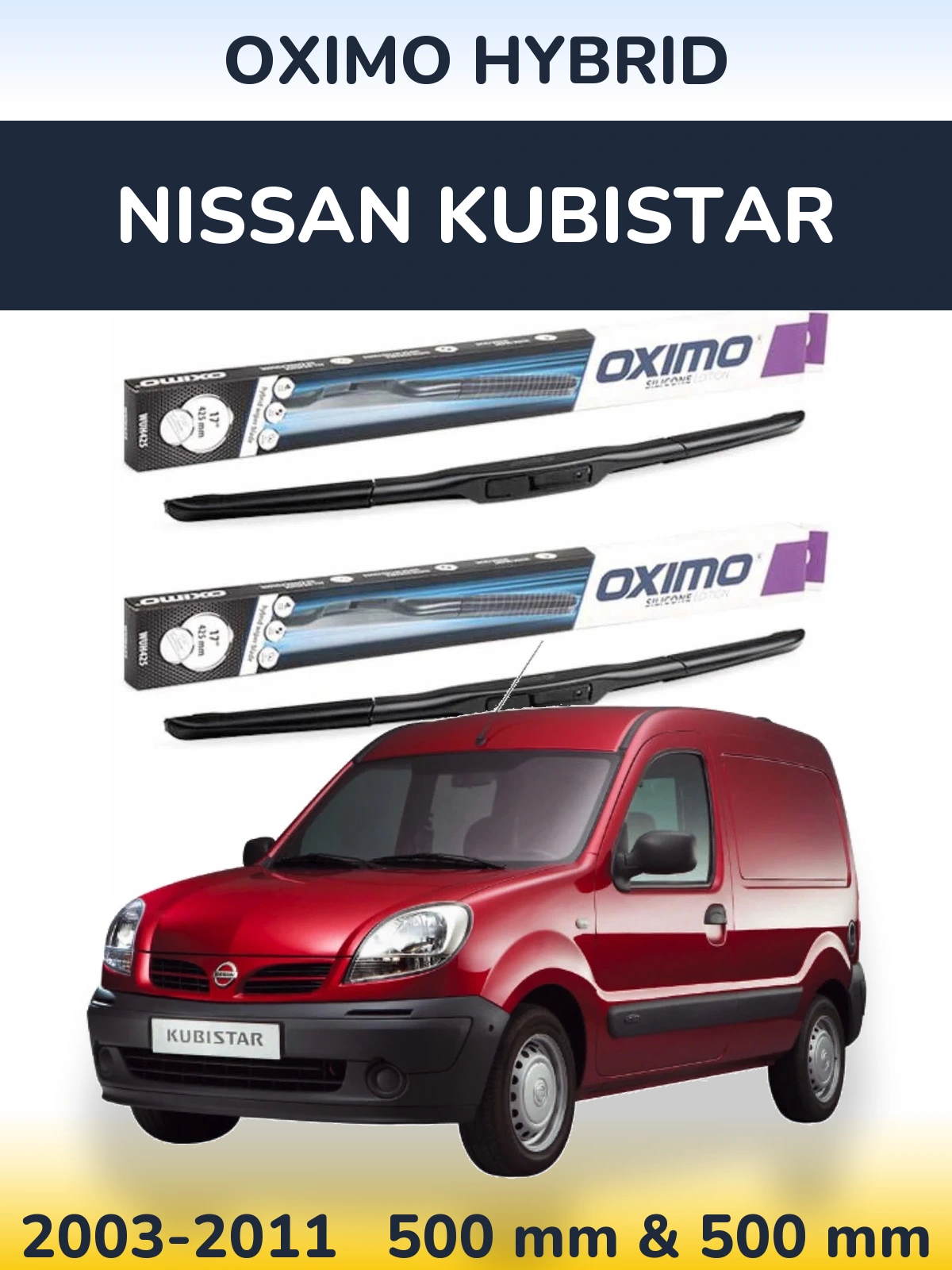Komplet przednich wycieraczek Oximo Hybrid 500 & 500 mm do Nissan Kubistar 2003-2011